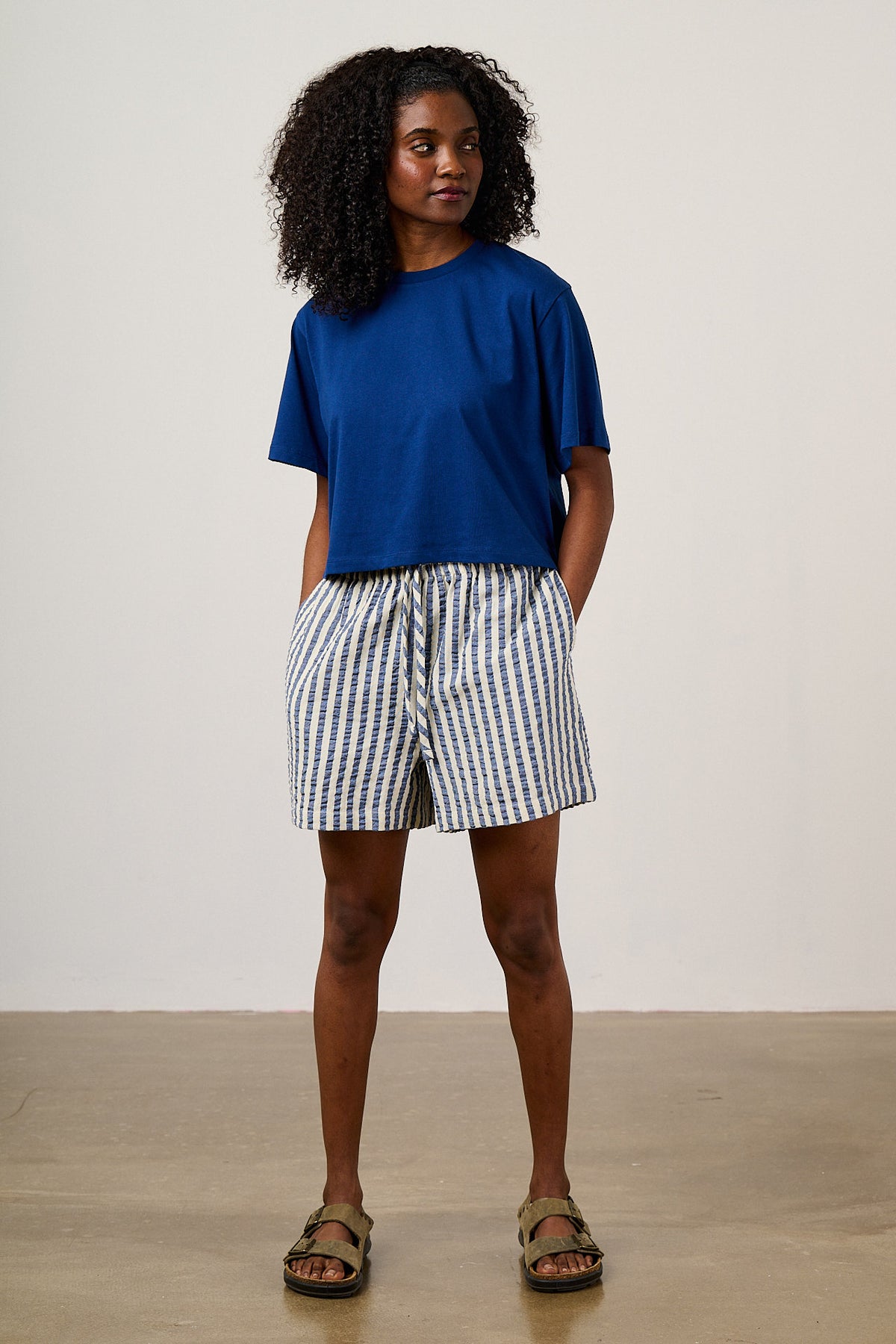 Zayla - Cropped Boxy T-Shirt Cotton in Blue