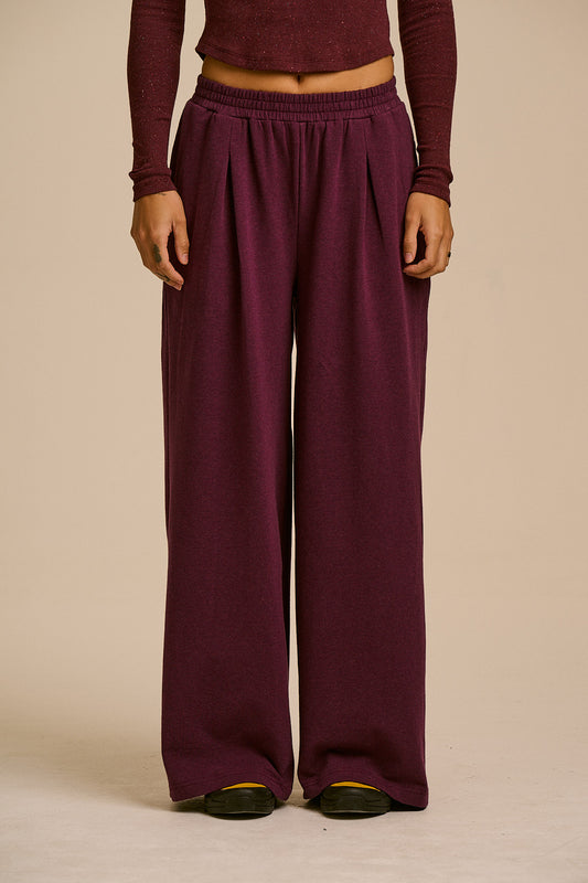 Tamsin - Jersey Extra Wide Trousers in Burgundy