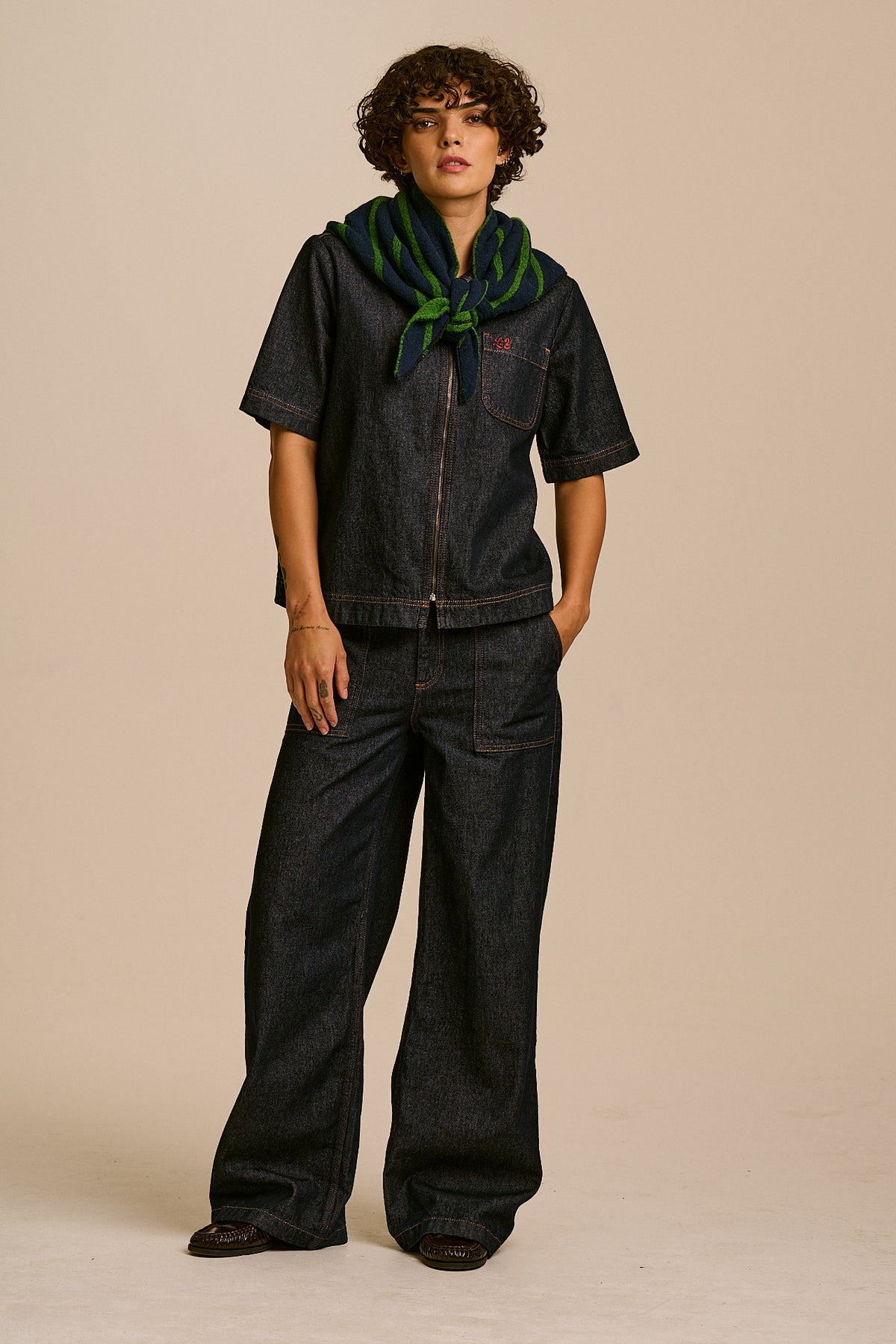 Loki - Neck Scarf Recycled Polyester in Blue & Green Stripe
