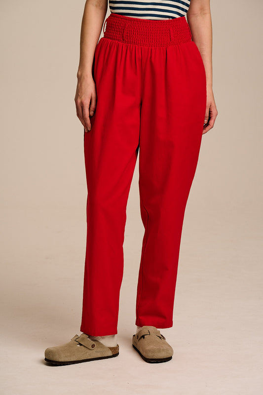 Alexa - Tapered Leg Trousers Organic Cotton in True Red