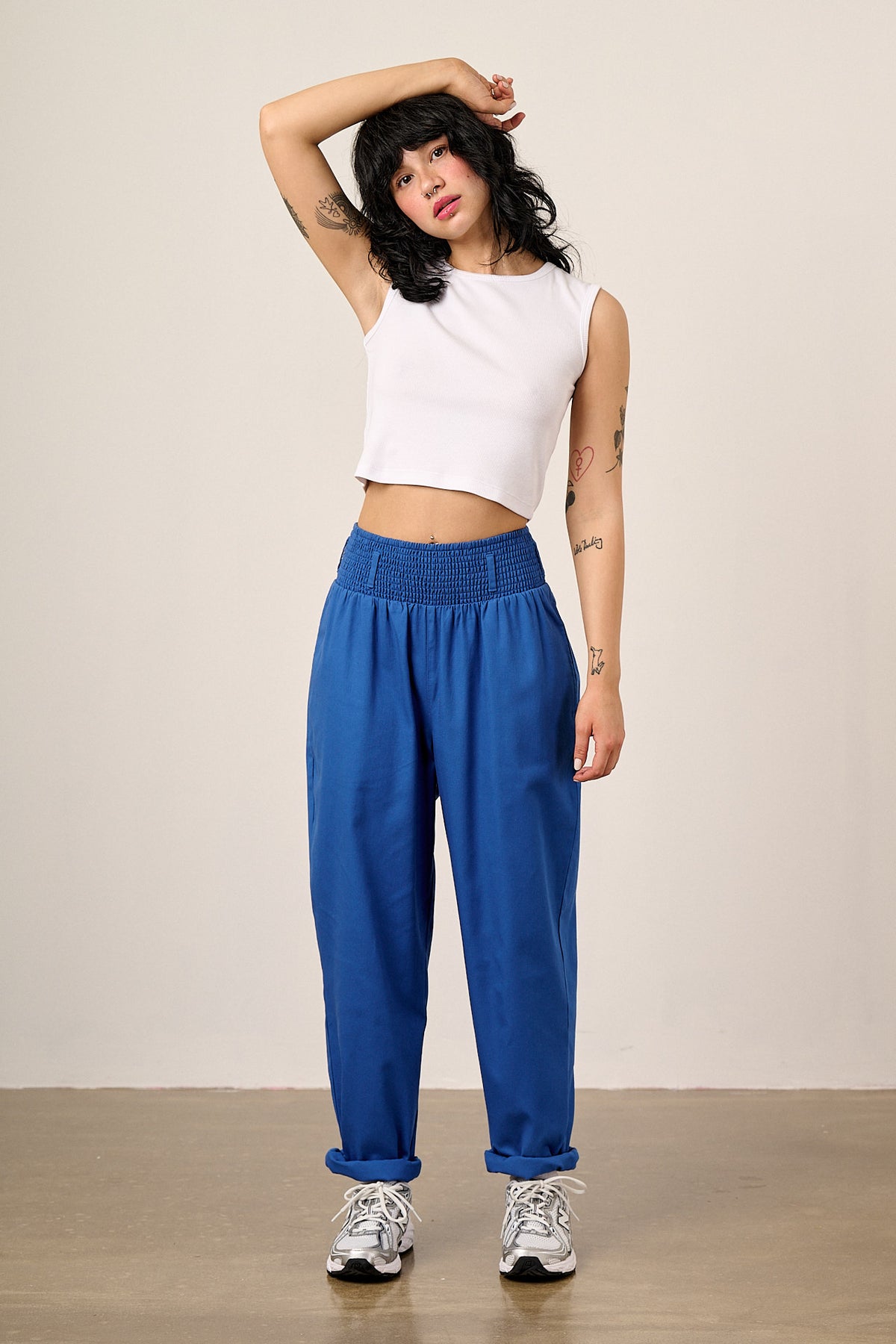Alexa - Tapered Leg Trousers - Organic Cotton in Strong Blue