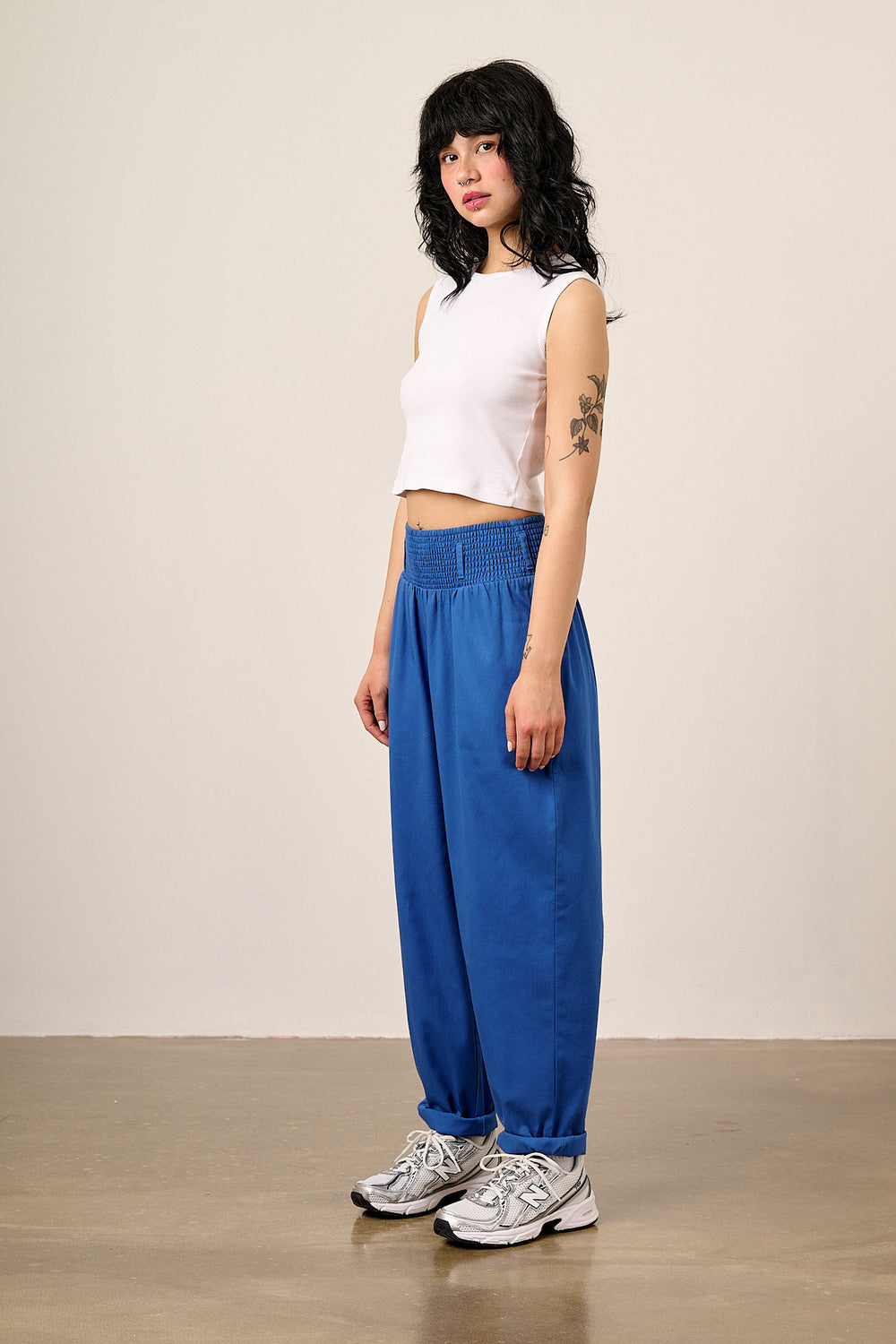Alexa - Tapered Leg Trousers - Organic Cotton in Strong Blue