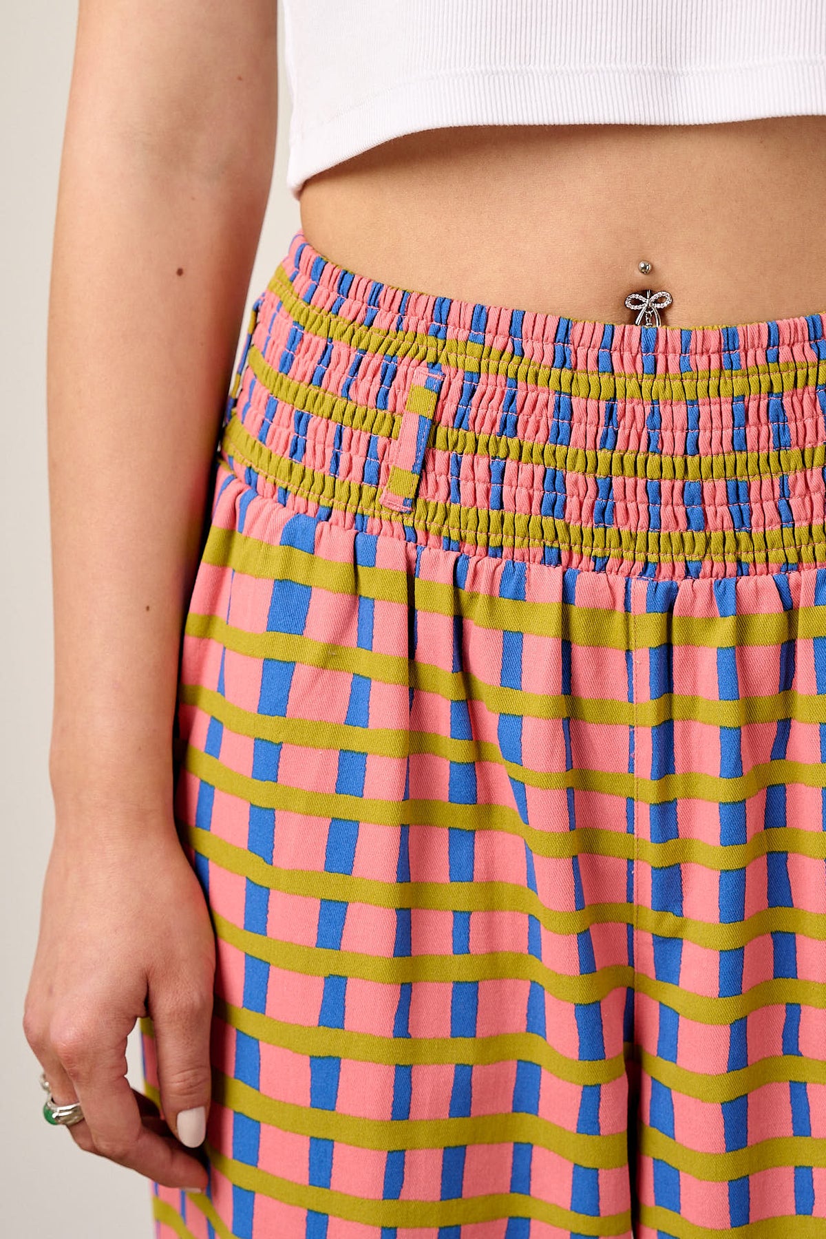 Alexa - Tapered Leg Trousers Organic Cotton in Pink Check