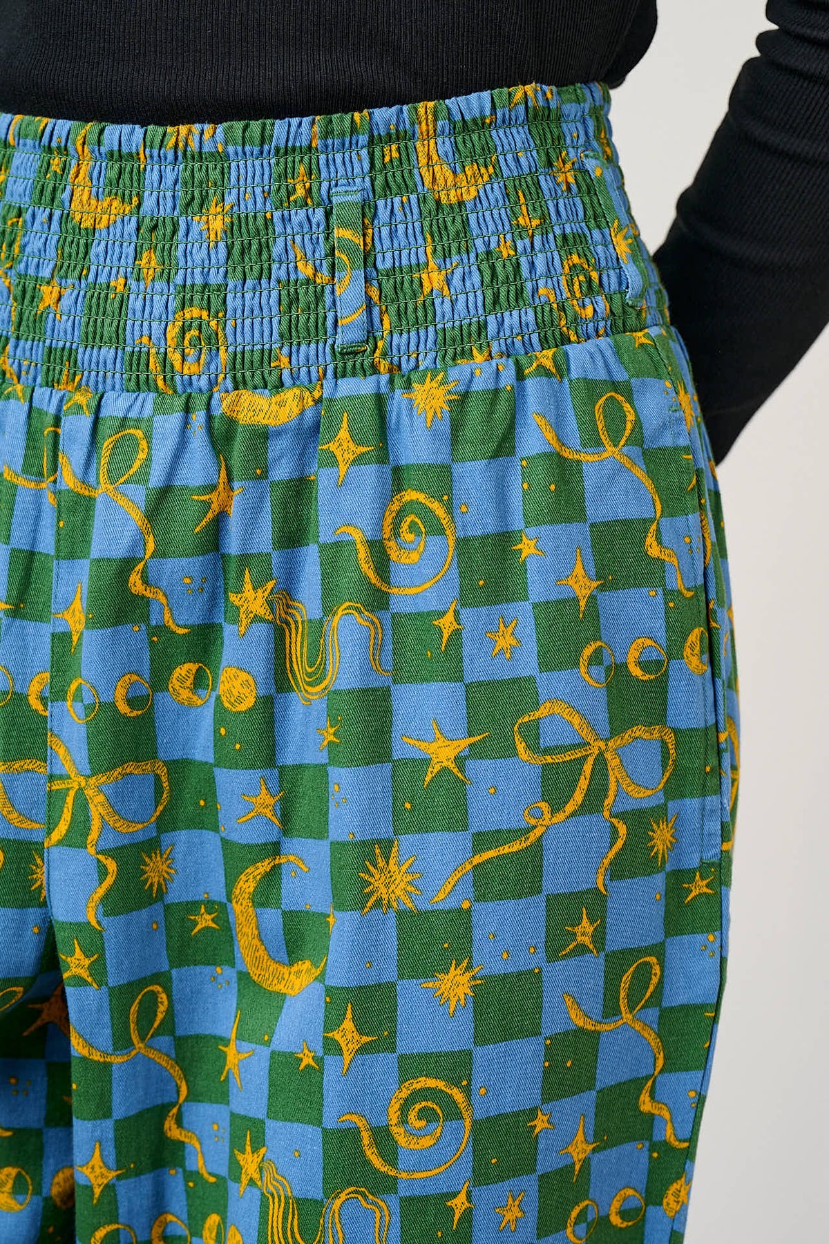 Alexa - Tapered Leg Trousers Organic Cotton in Blue Celestial Checkerboard