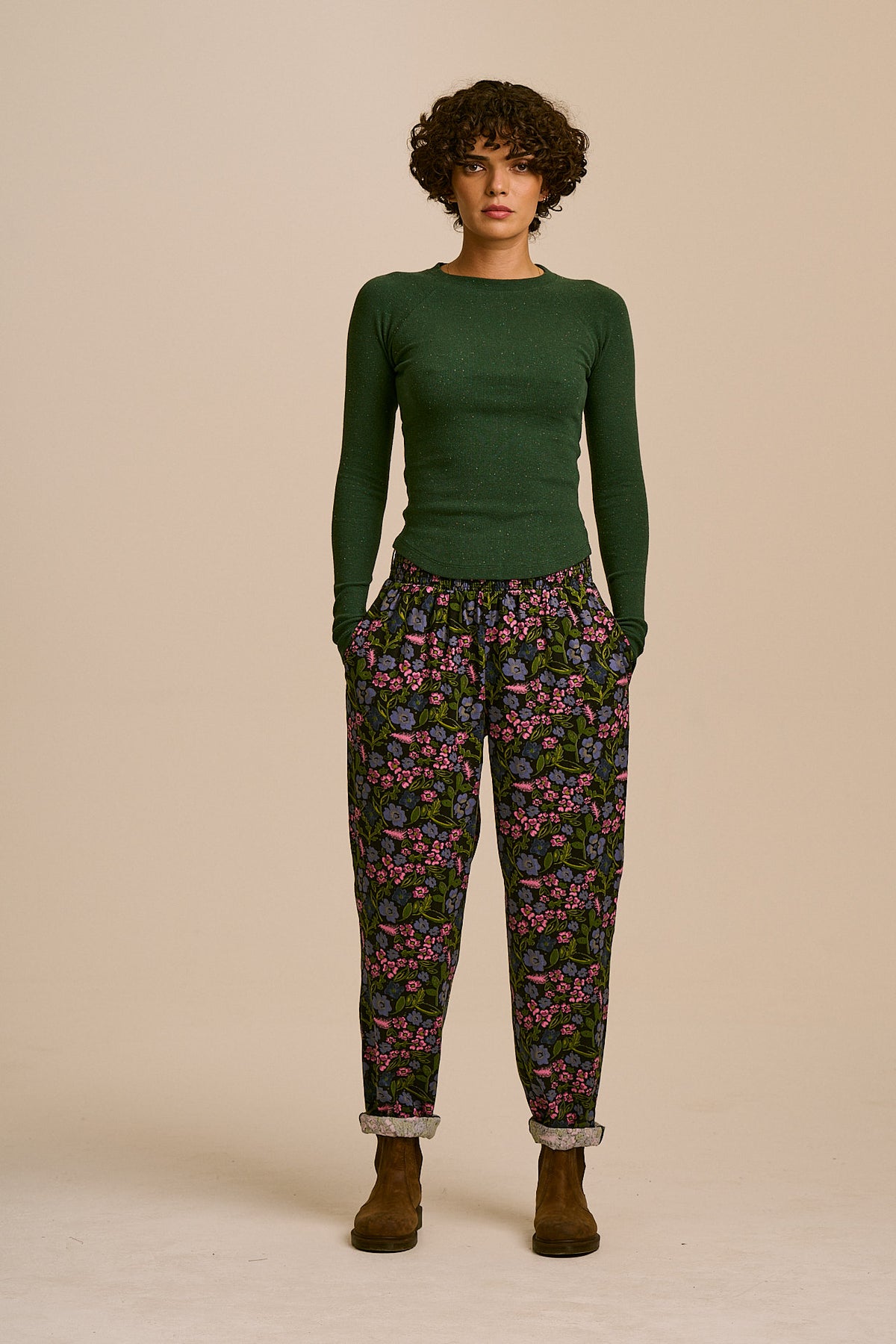 Alexa - Tapered Leg Trousers Organic Cotton in Grunge Ditsy Floral