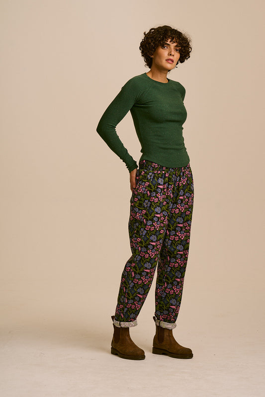 Alexa - Tapered Leg Trousers Organic Cotton in Grunge Ditsy Floral