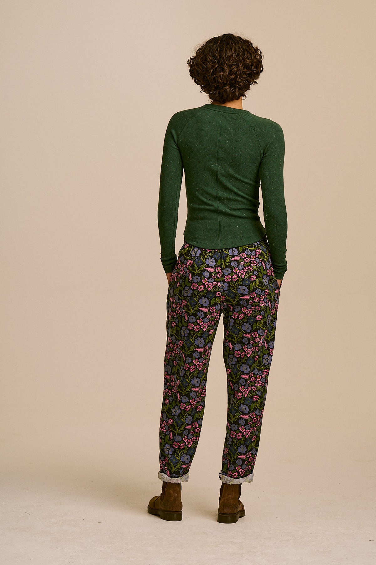 Alexa - Tapered Leg Trousers Organic Cotton in Grunge Ditsy Floral