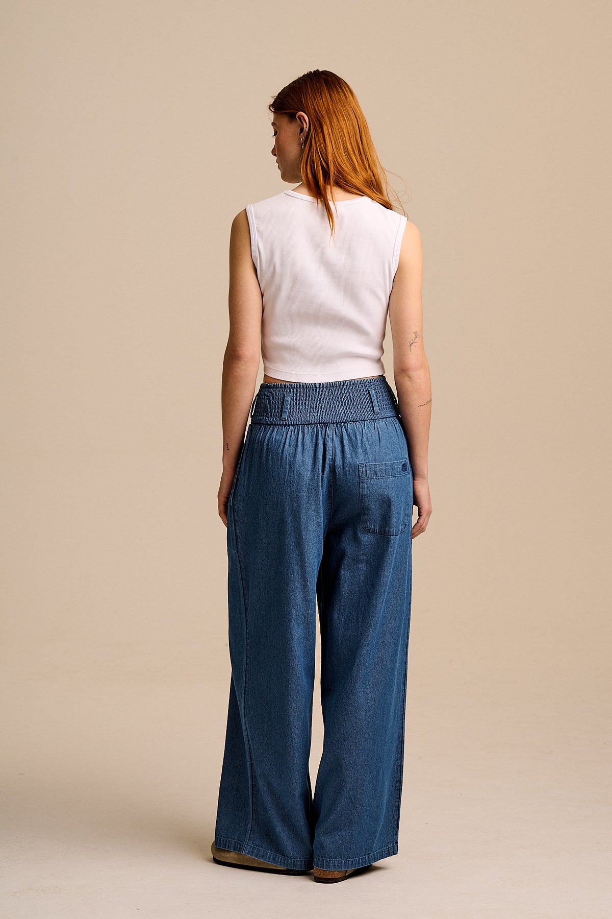Alex - Wide Leg Trousers - Organic Cotton in Mid Wash Blue