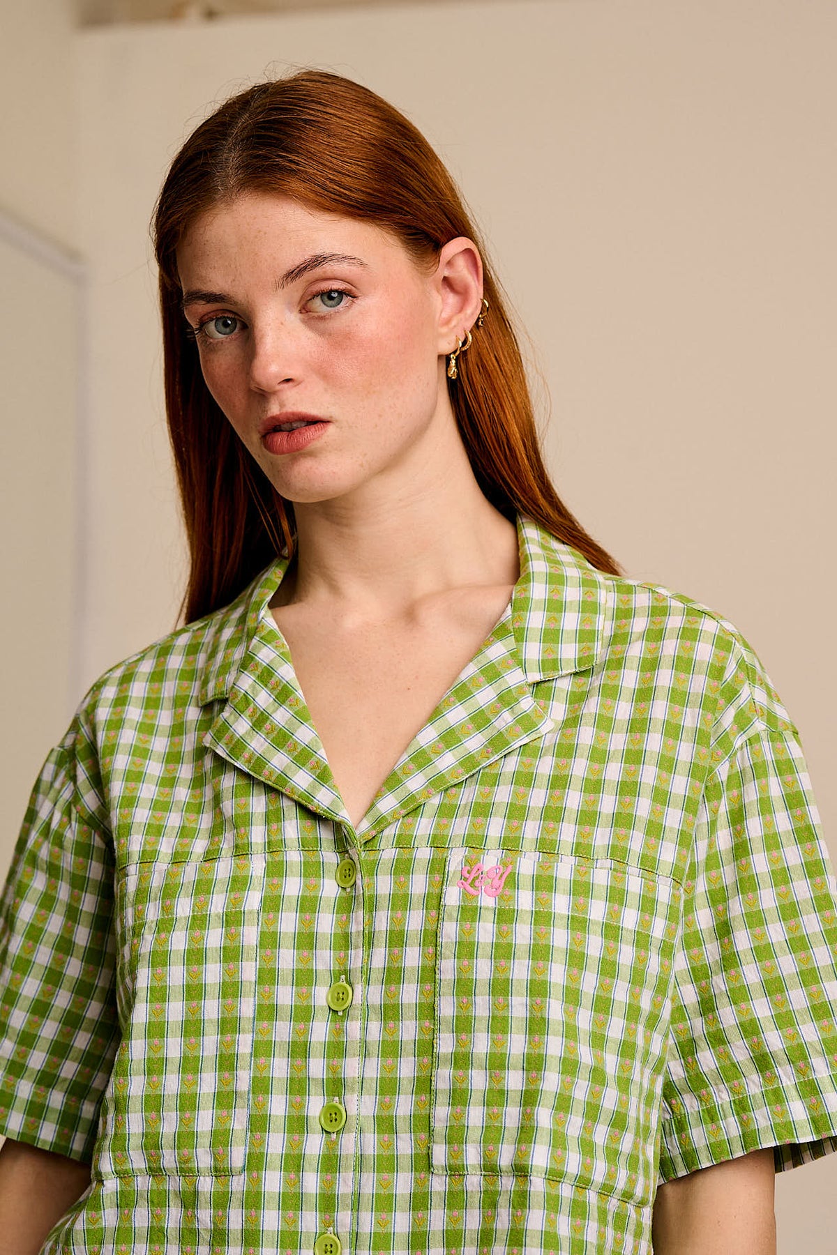 Alfie - Shirt Organic Cotton in Green & White Tulip Gingham