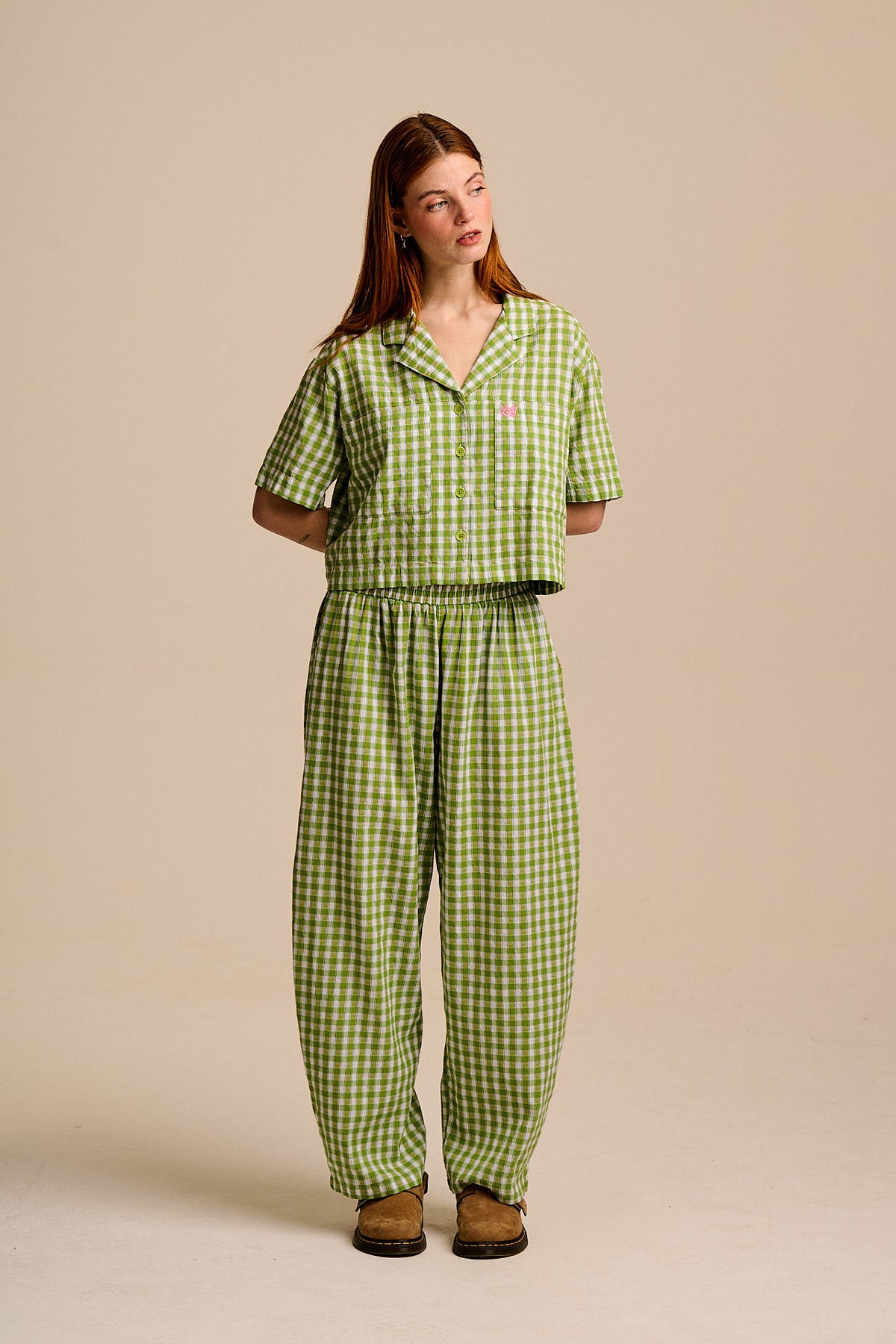 Alfie - Shirt Organic Cotton in Green & White Tulip Gingham