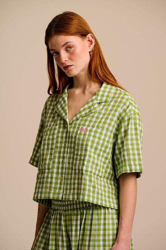 Alfie - Shirt Organic Cotton in Green & White Tulip Gingham