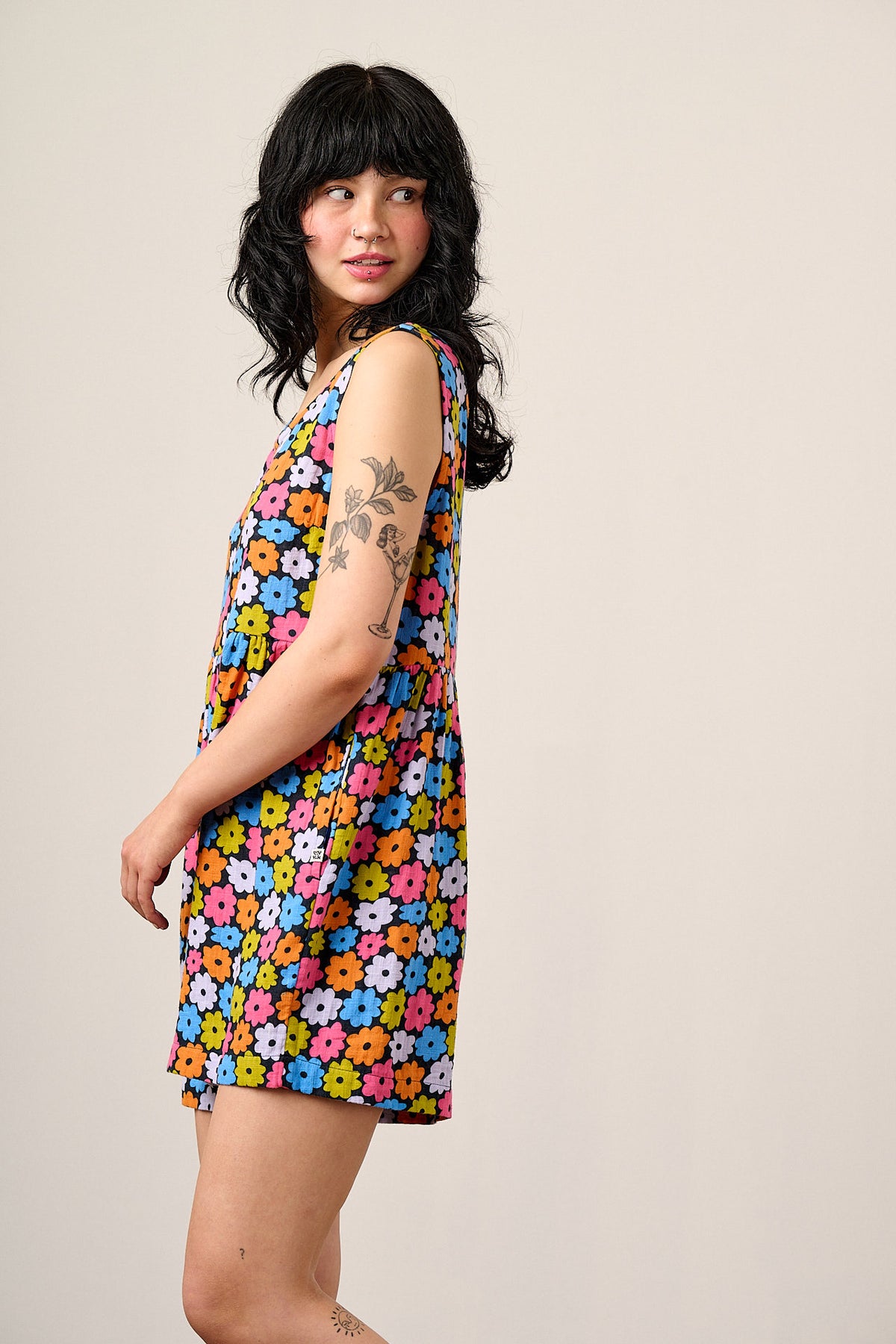 Alisa - Gathered Waist Playsuit Organic Cotton Double Gauze in Balloon Floral