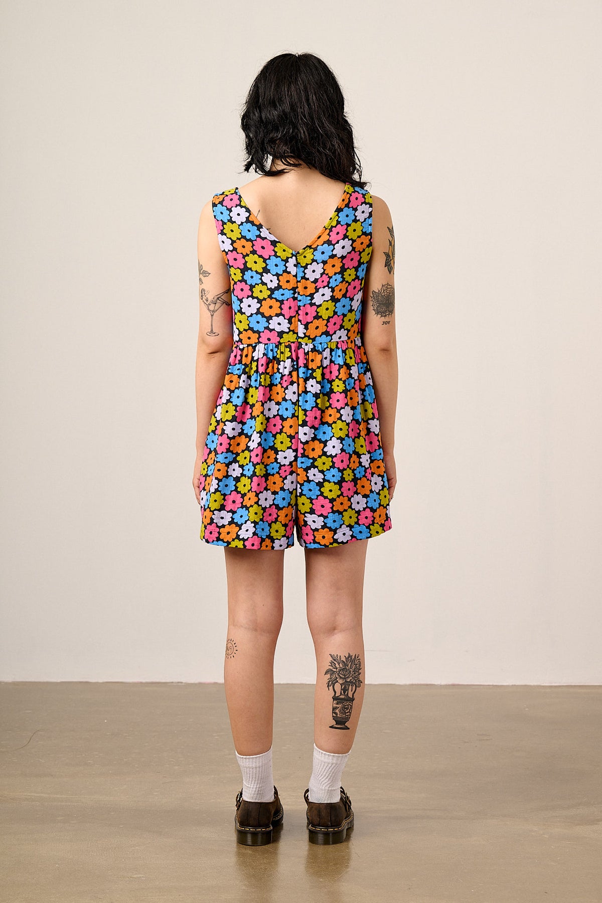 Alisa - Gathered Waist Playsuit Organic Cotton Double Gauze in Balloon Floral