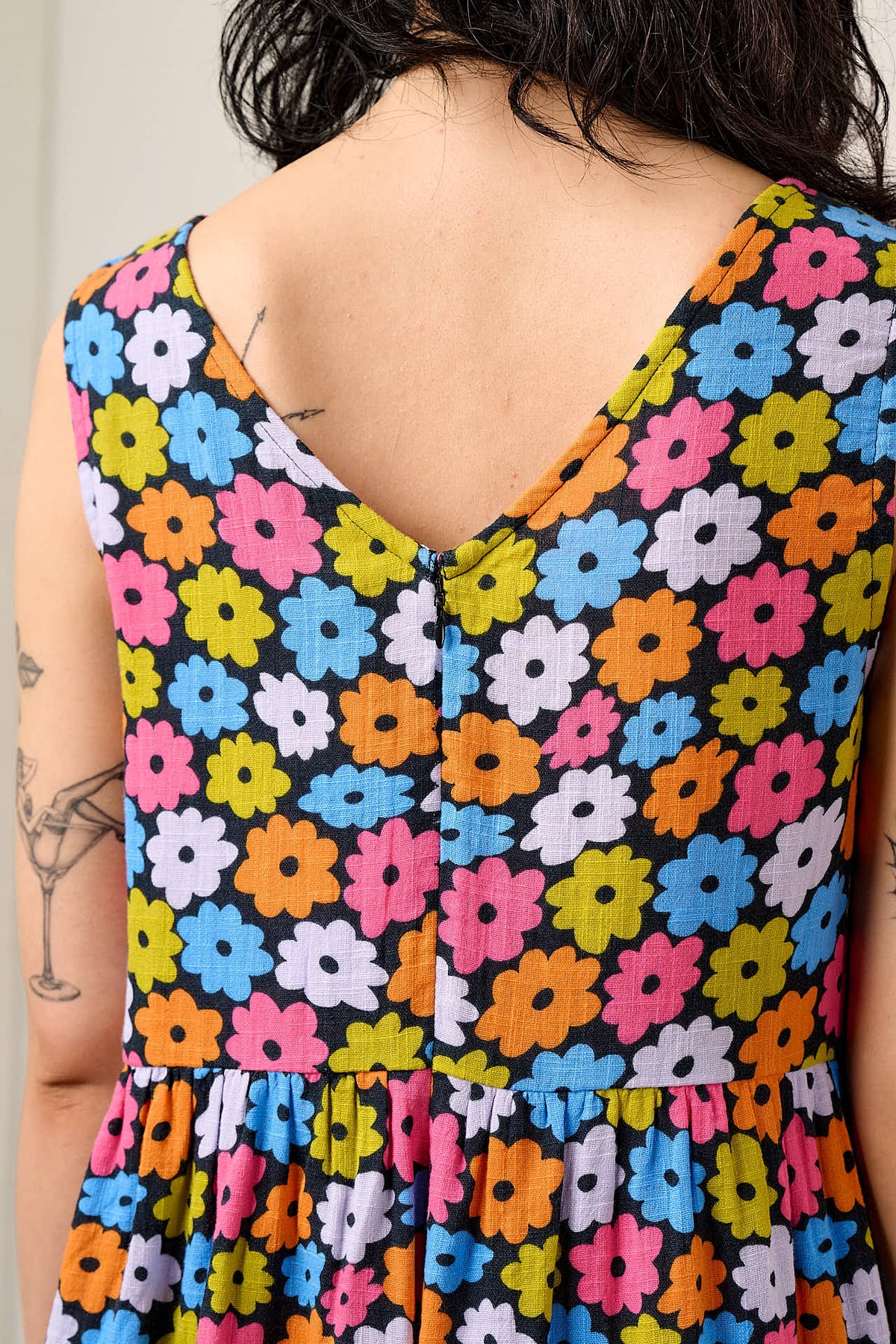 Alisa - Gathered Waist Playsuit Organic Cotton Double Gauze in Balloon Floral