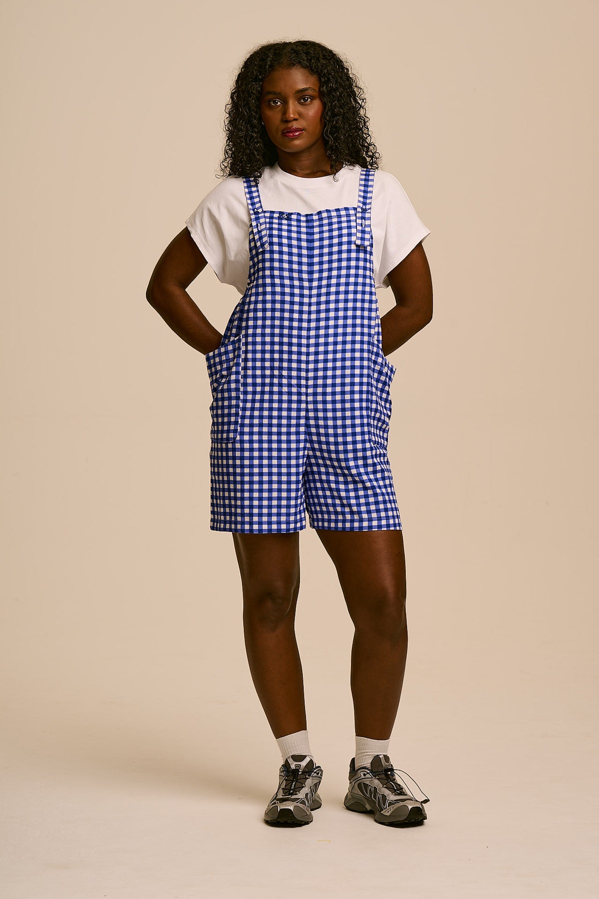 Alya - Relaxed Fit Dungaree Shorts ECOVERO Viscose Blend in Blue Check