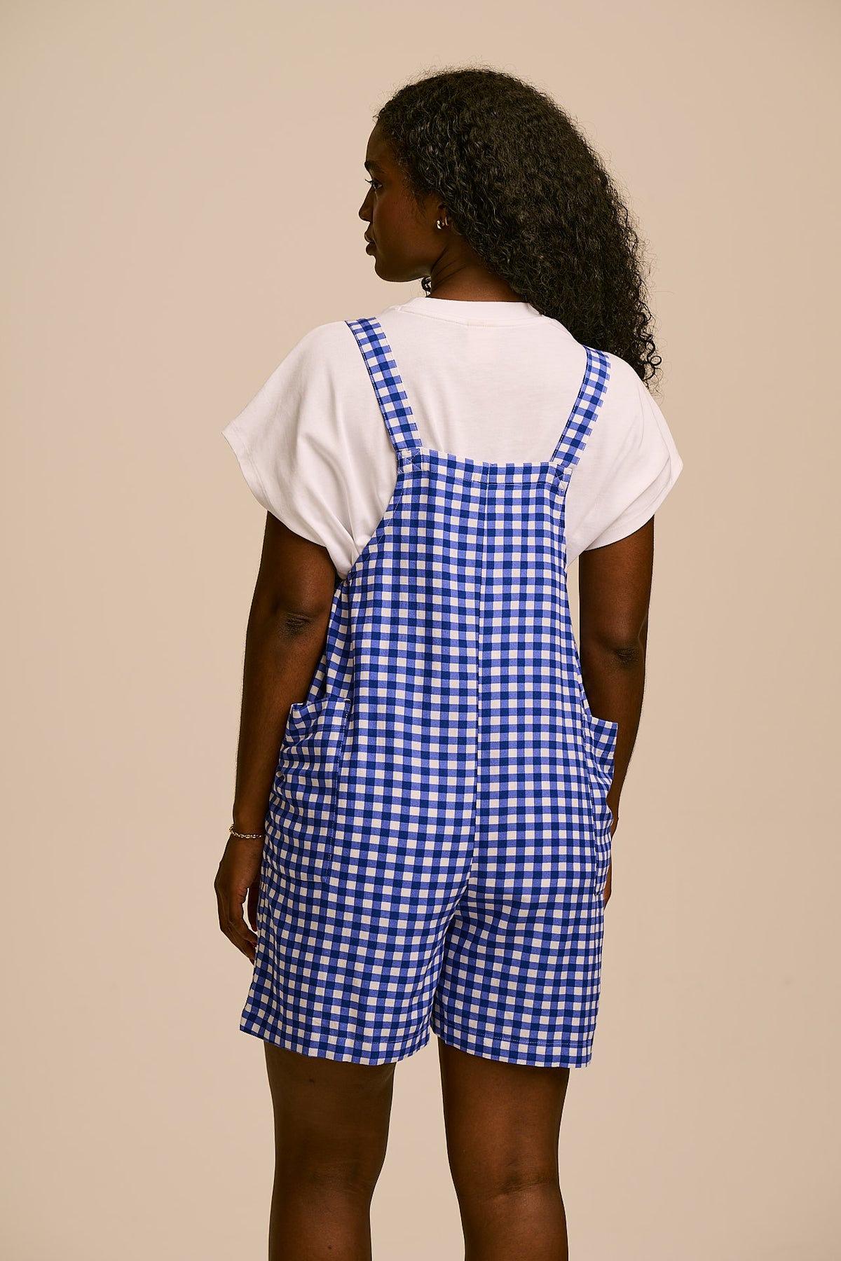 Alya - Relaxed Fit Dungaree Shorts ECOVERO Viscose Blend in Blue Check