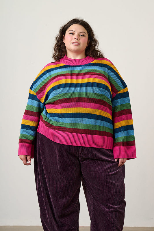 Amari - Oversized Knitted Jumper in Masquerade Rainbow Stripe