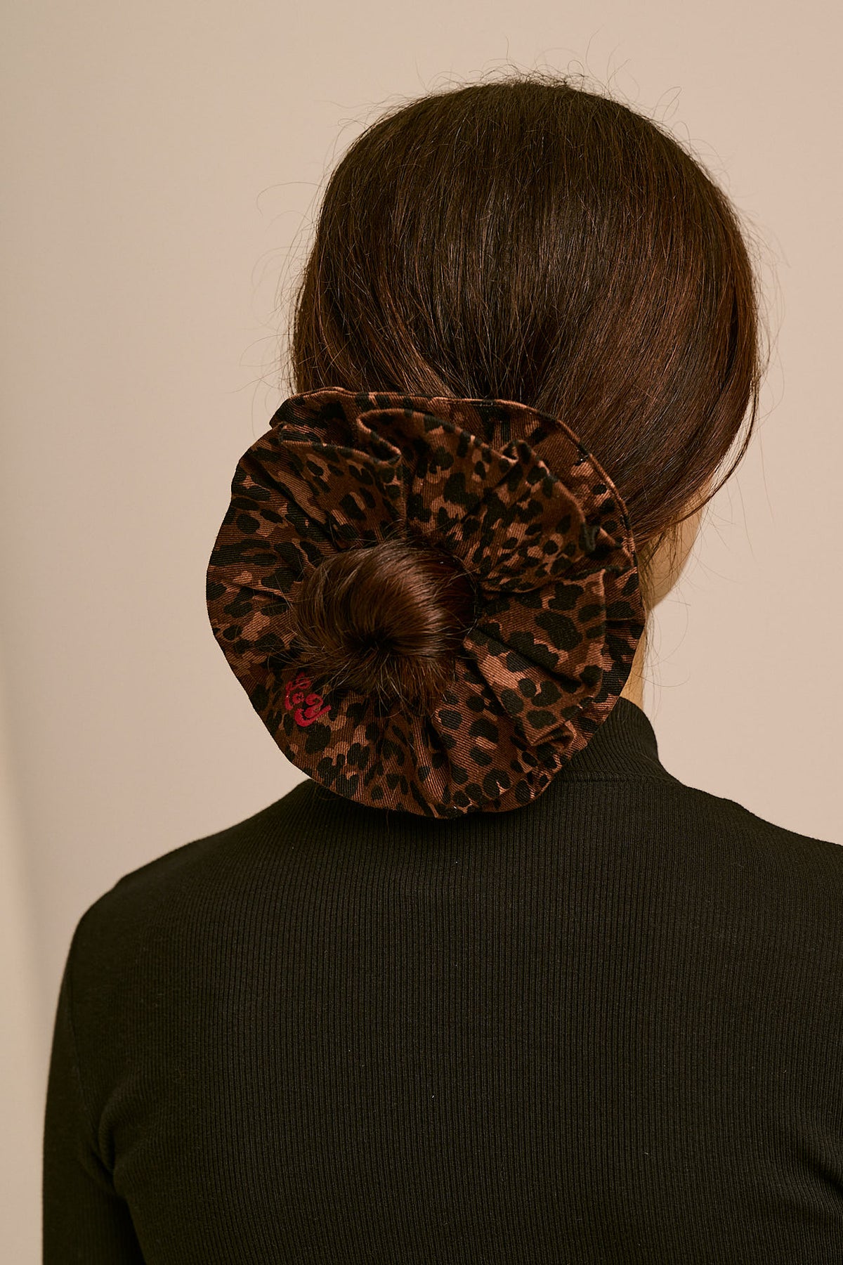 Anya - Double Layer Scrunchie Organic Cotton Twill in Animal Print