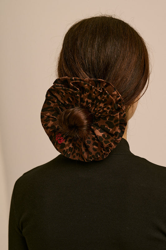 Anya - Double Layer Scrunchie Organic Cotton Twill in Animal Print