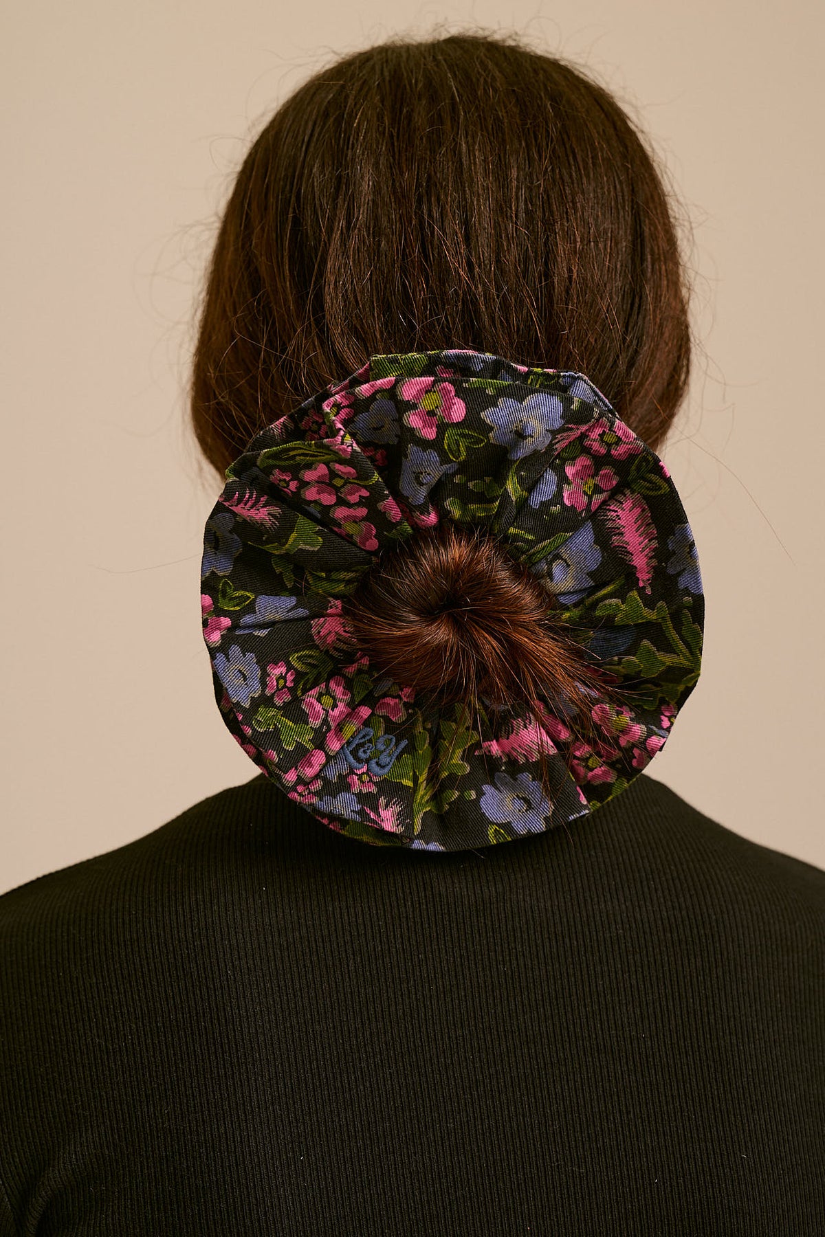 Anya - Double Layer Scrunchie Organic Cotton Twill in Grunge Ditsy Floral
