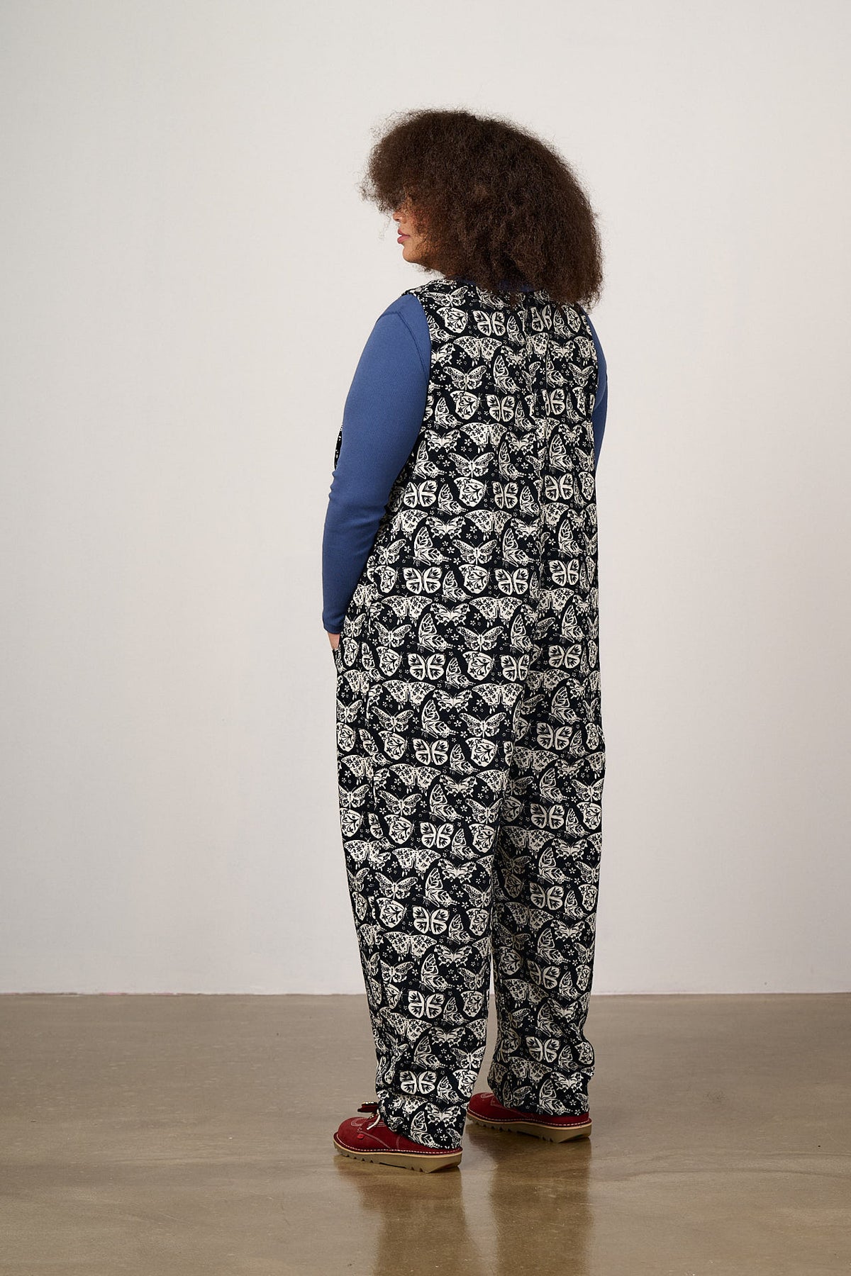 Ara - Barrel Leg Dungarees Organic Cotton in Black & White Butterfly Print