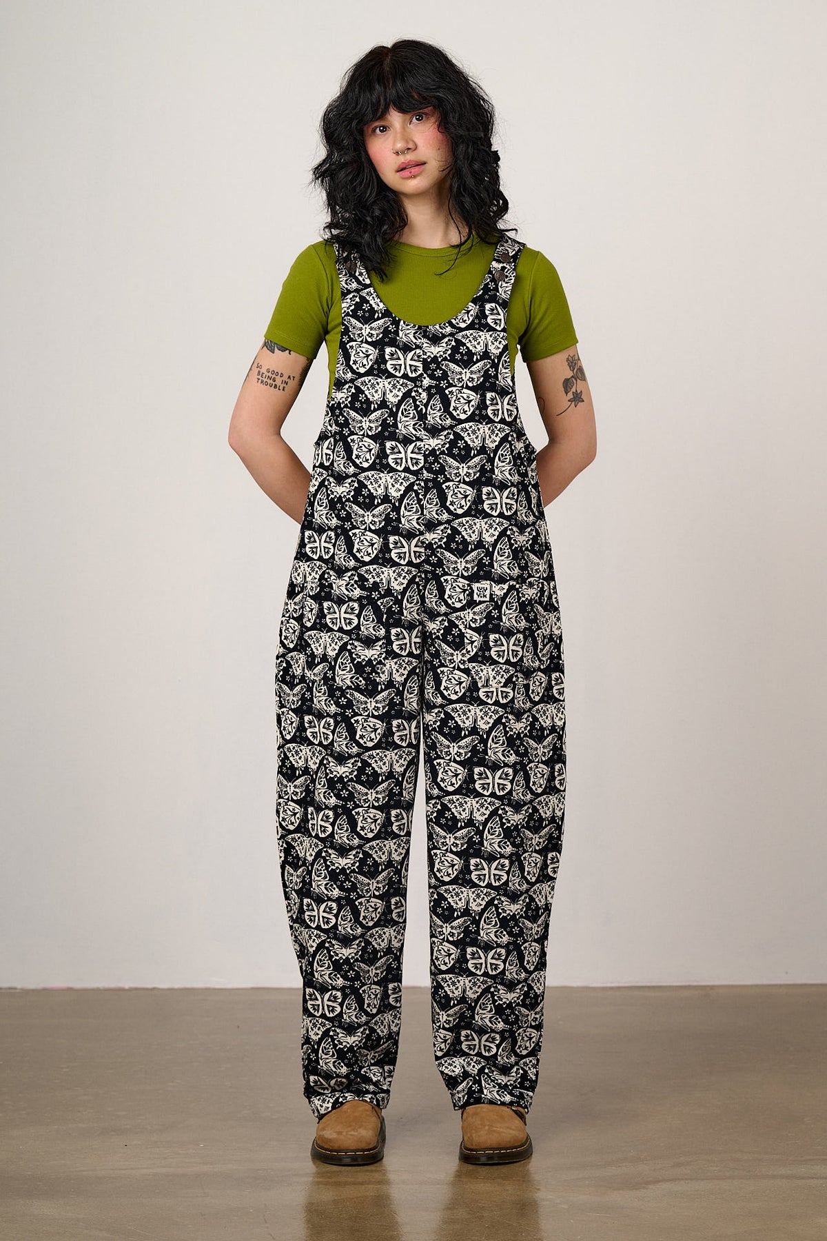 Ara - Barrel Leg Dungarees Organic Cotton in Black & White Butterfly Print