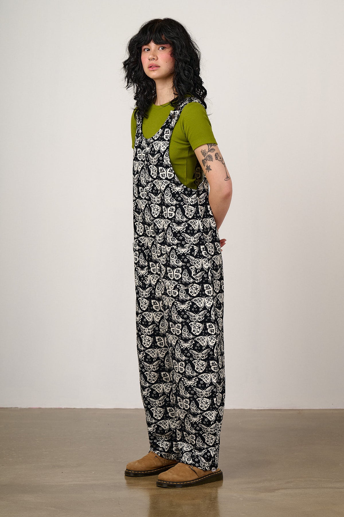 Ara - Barrel Leg Dungarees Organic Cotton in Black & White Butterfly Print