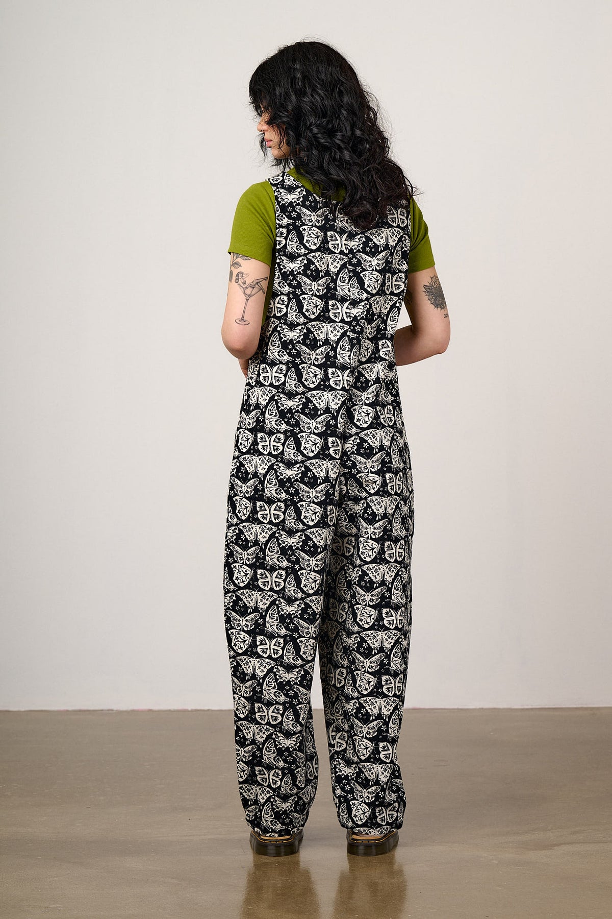Ara - Barrel Leg Dungarees Organic Cotton in Black & White Butterfly Print