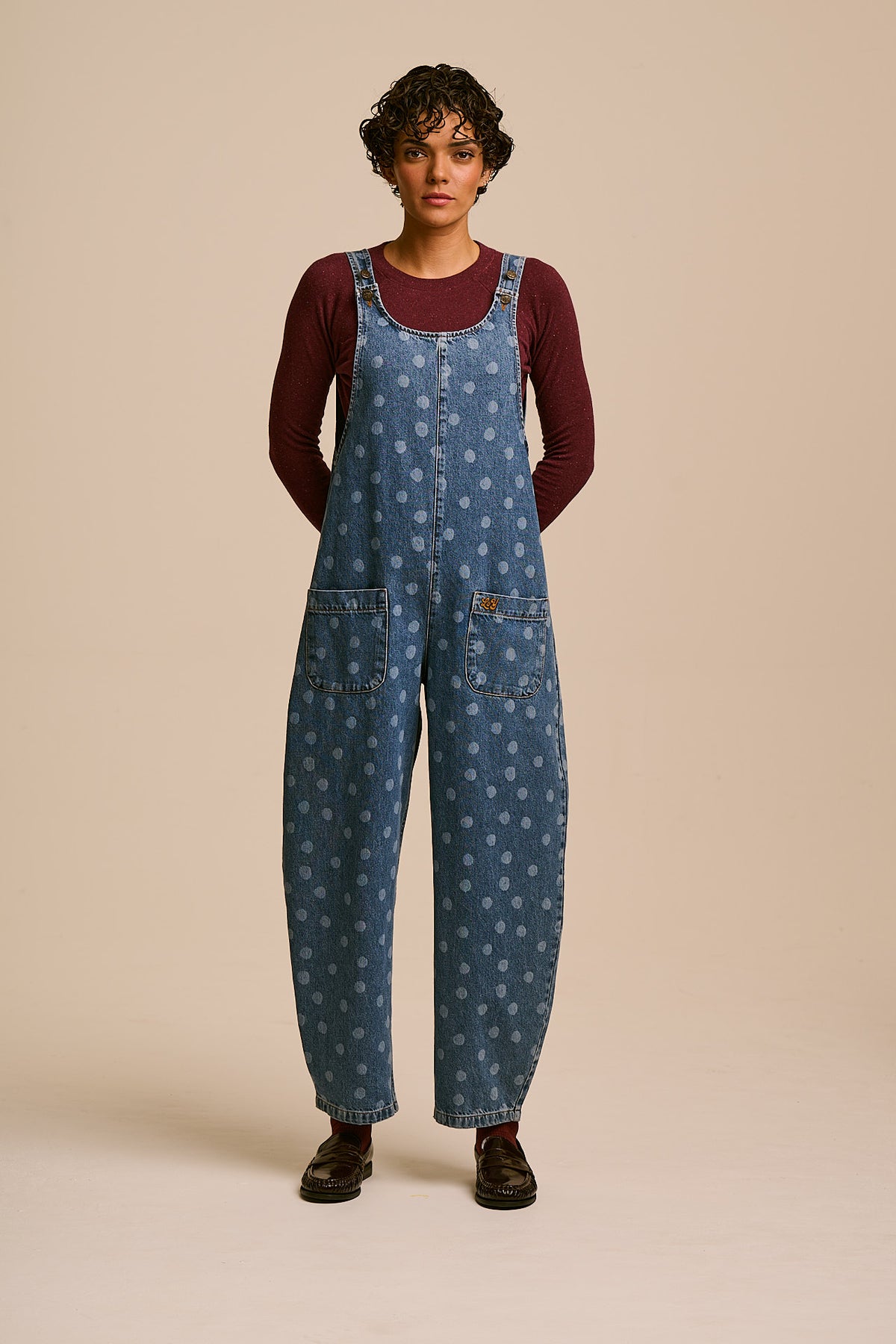 IMPERFECT - Ara  - Denim Dungarees in Midwash Polka Dot