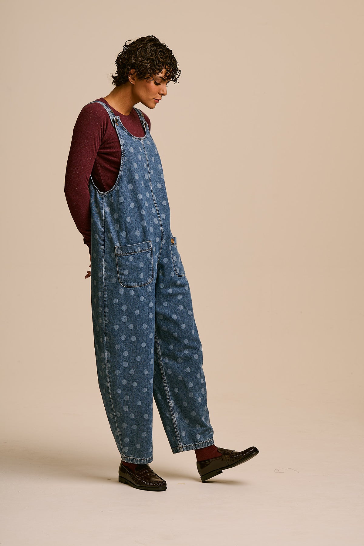 IMPERFECT - Ara  - Denim Dungarees in Midwash Polka Dot