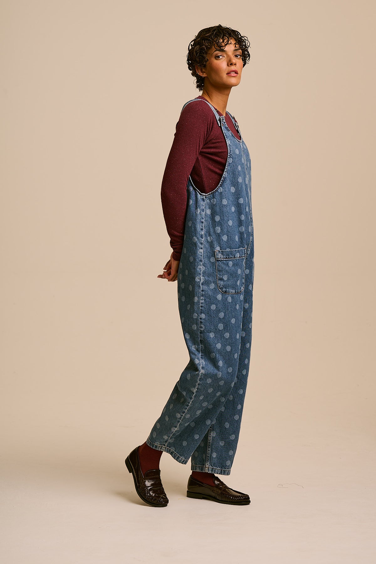 IMPERFECT - Ara  - Denim Dungarees in Midwash Polka Dot