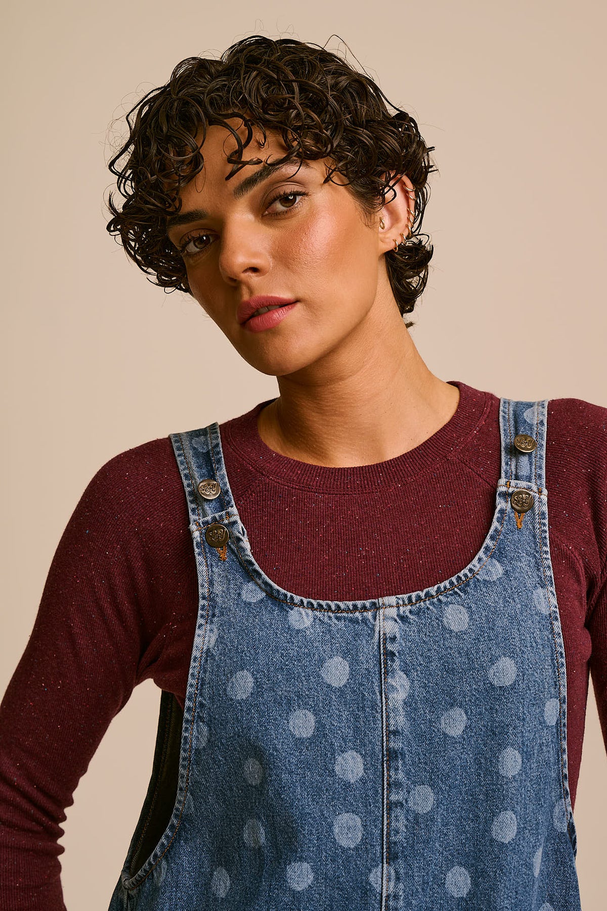 IMPERFECT - Ara  - Denim Dungarees in Midwash Polka Dot