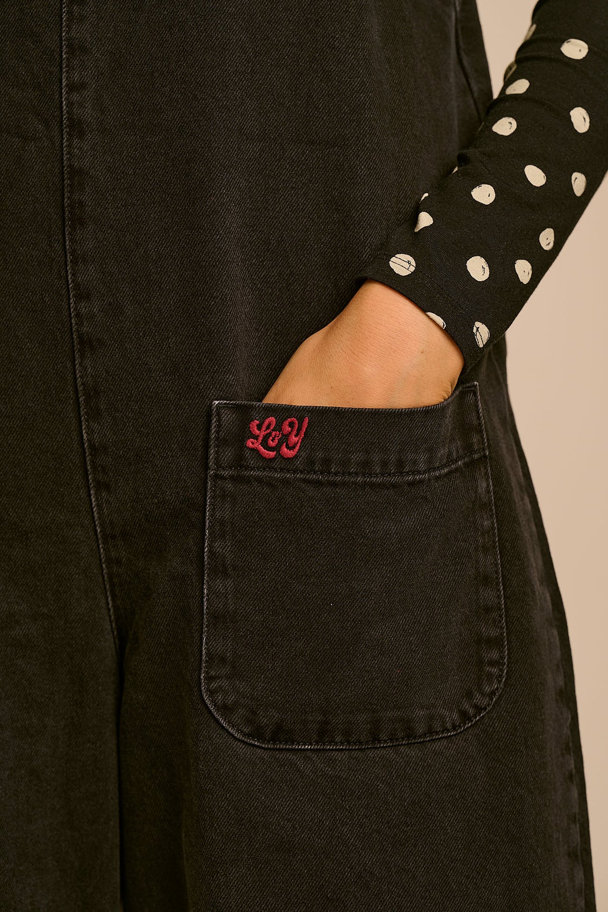 Ara - Barrel Leg Dungarees Organic Cotton Denim in Washed Black