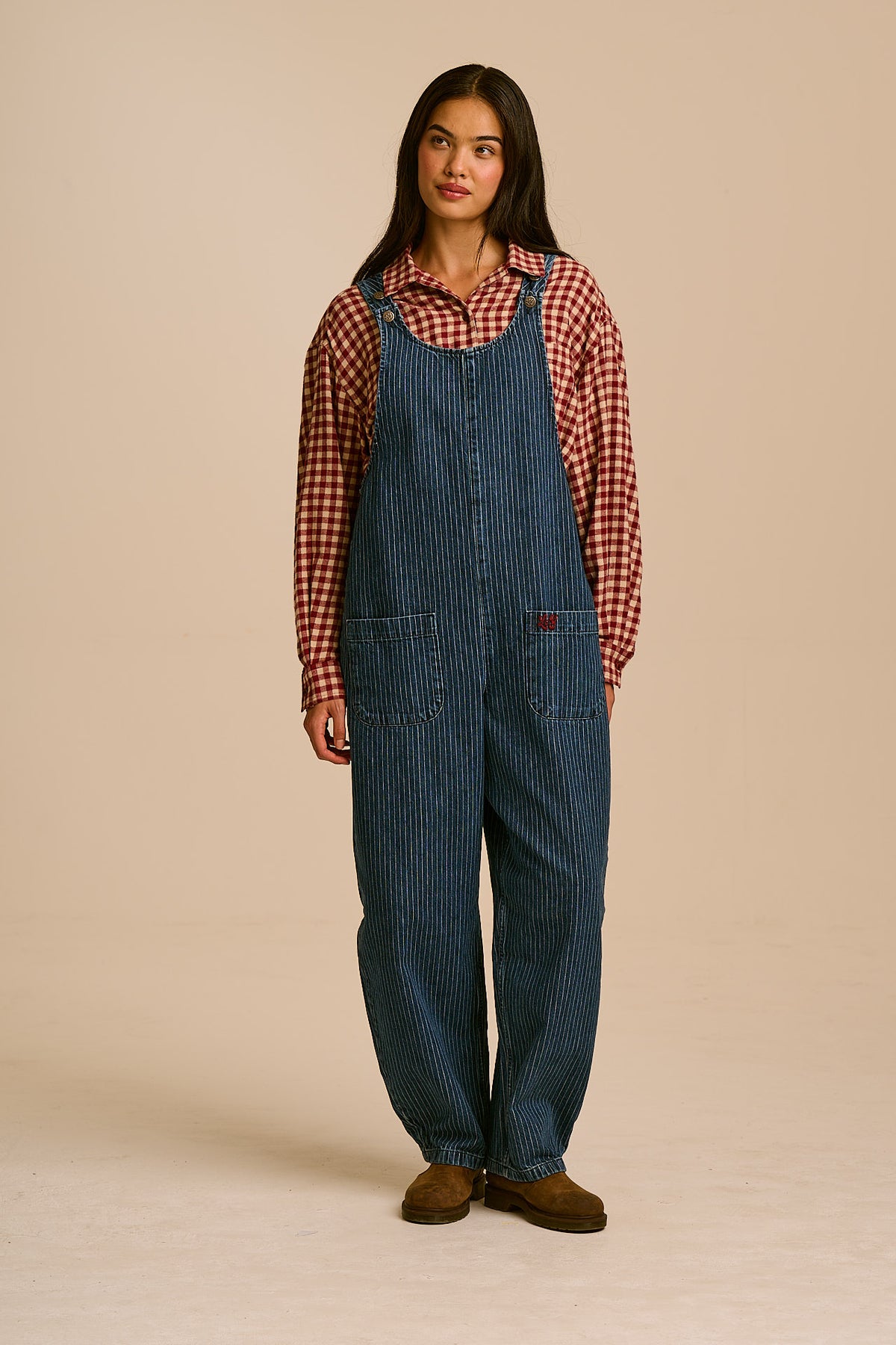 Ara - Barrel Leg Dungarees Recycled Cotton Denim in Pinstripe
