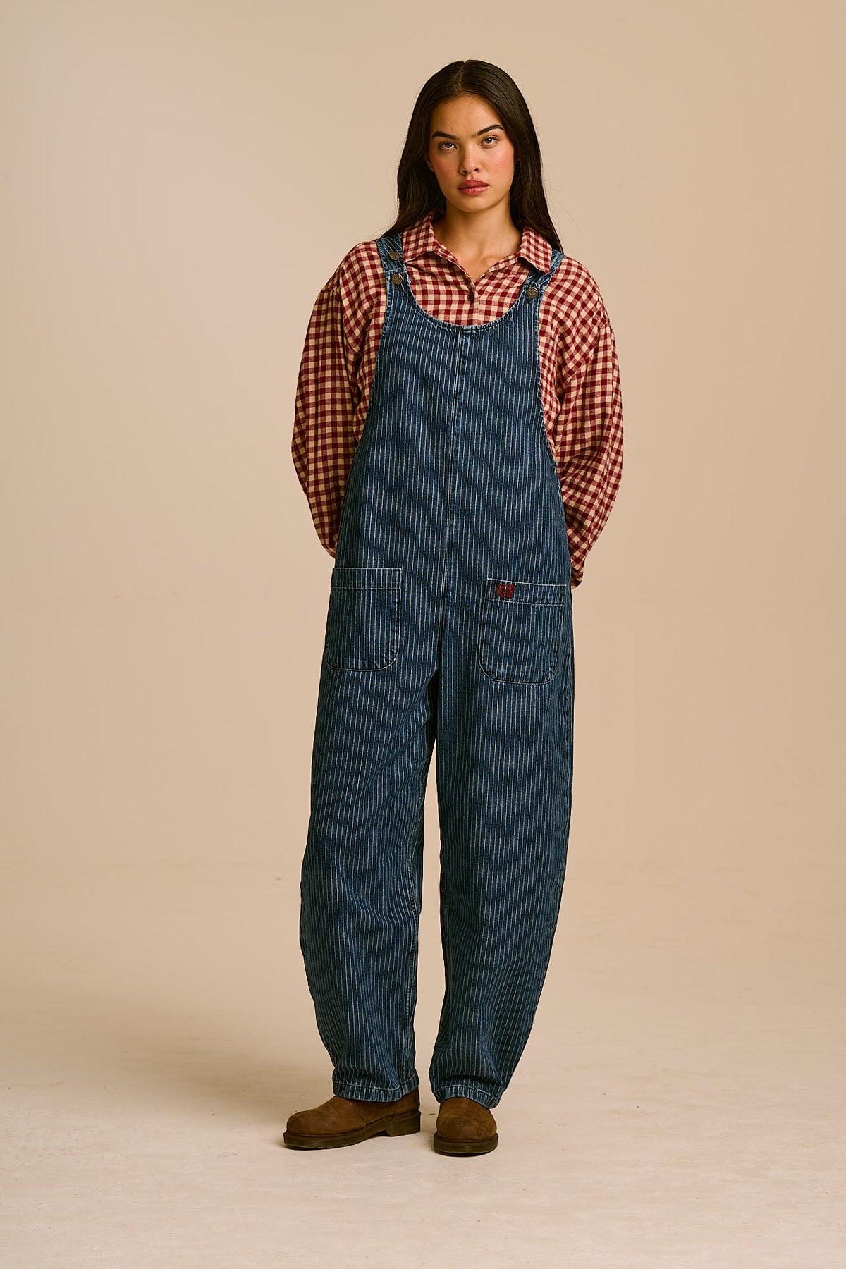 Ara - Barrel Leg Dungarees Recycled Cotton Denim in Pinstripe