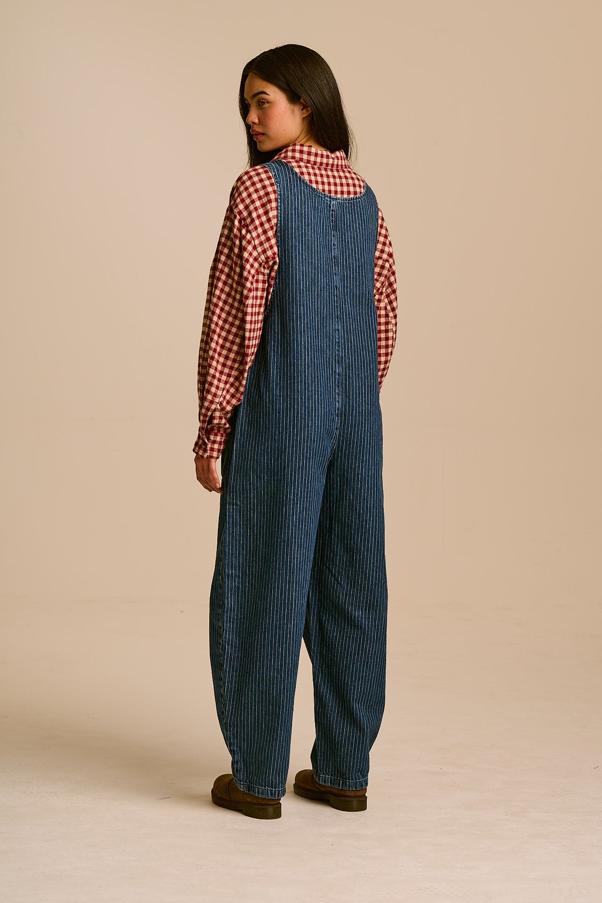 Ara - Barrel Leg Dungarees Recycled Cotton Denim in Pinstripe