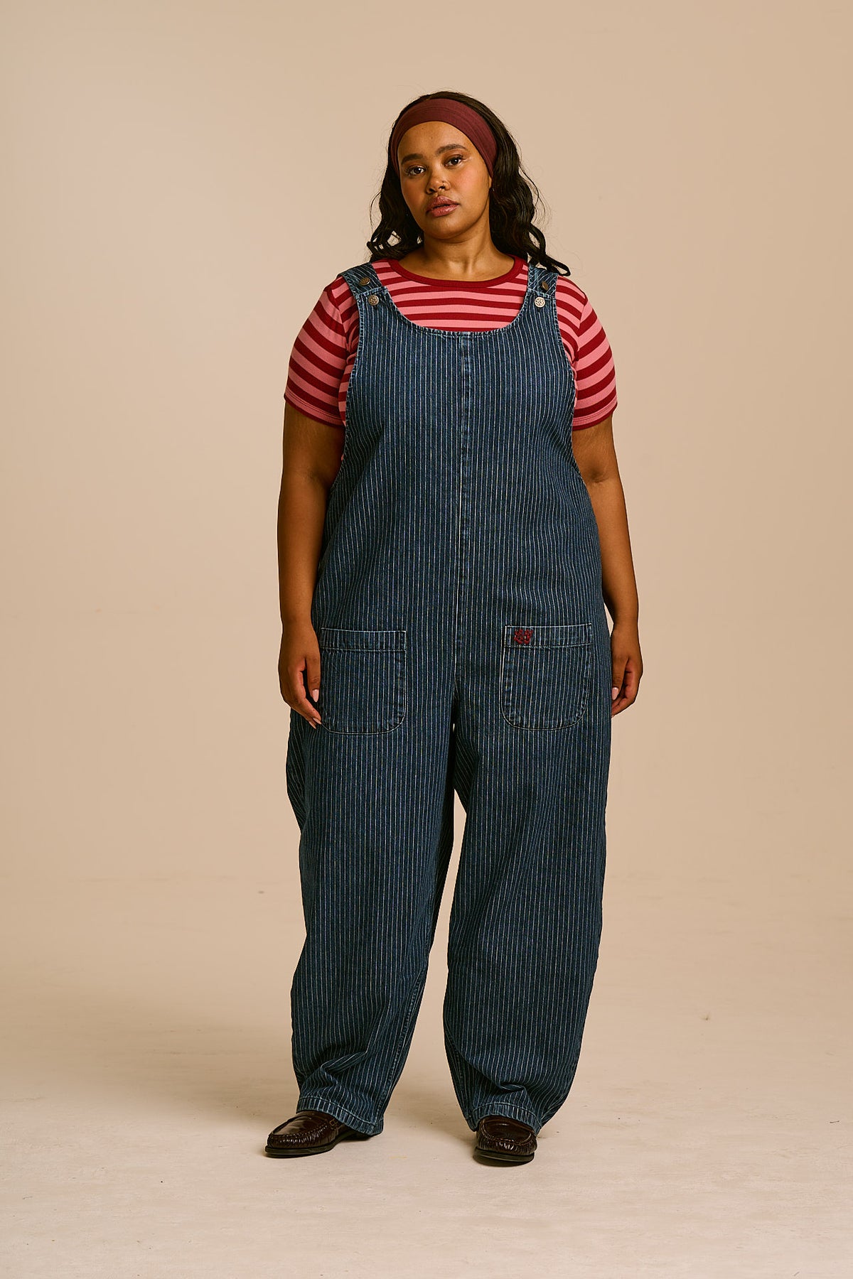 Ara - Barrel Leg Dungarees Recycled Cotton Denim in Pinstripe