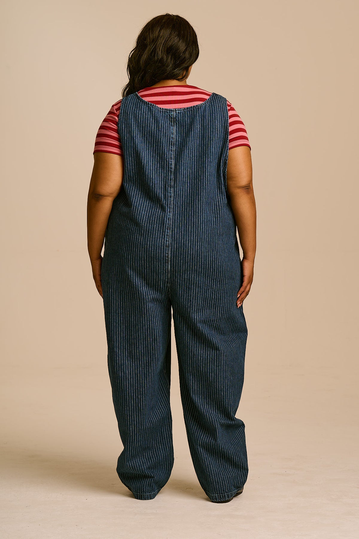 Ara - Barrel Leg Dungarees Recycled Cotton Denim in Pinstripe