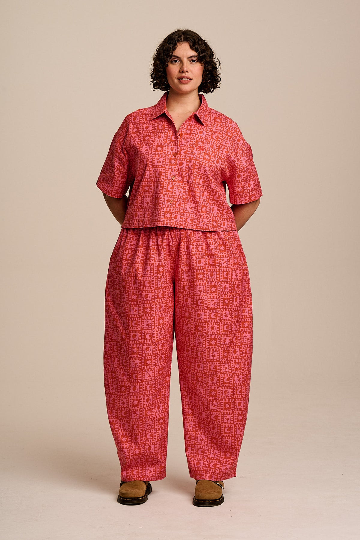 Archer - Cotton Shirt In Pink & Red Lunar Checkerboard