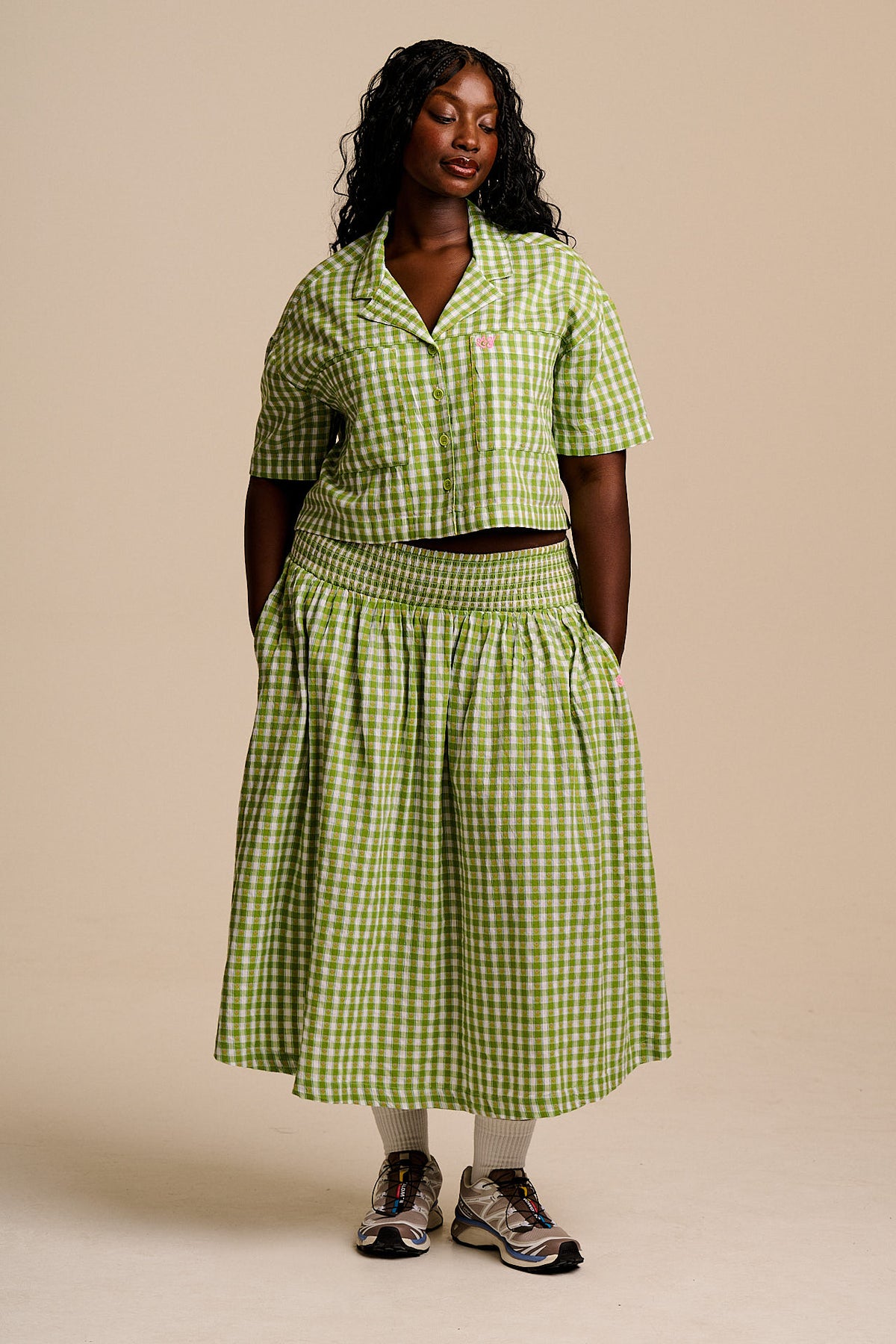 Alfie - Shirt Organic Cotton in Green & White Tulip Gingham