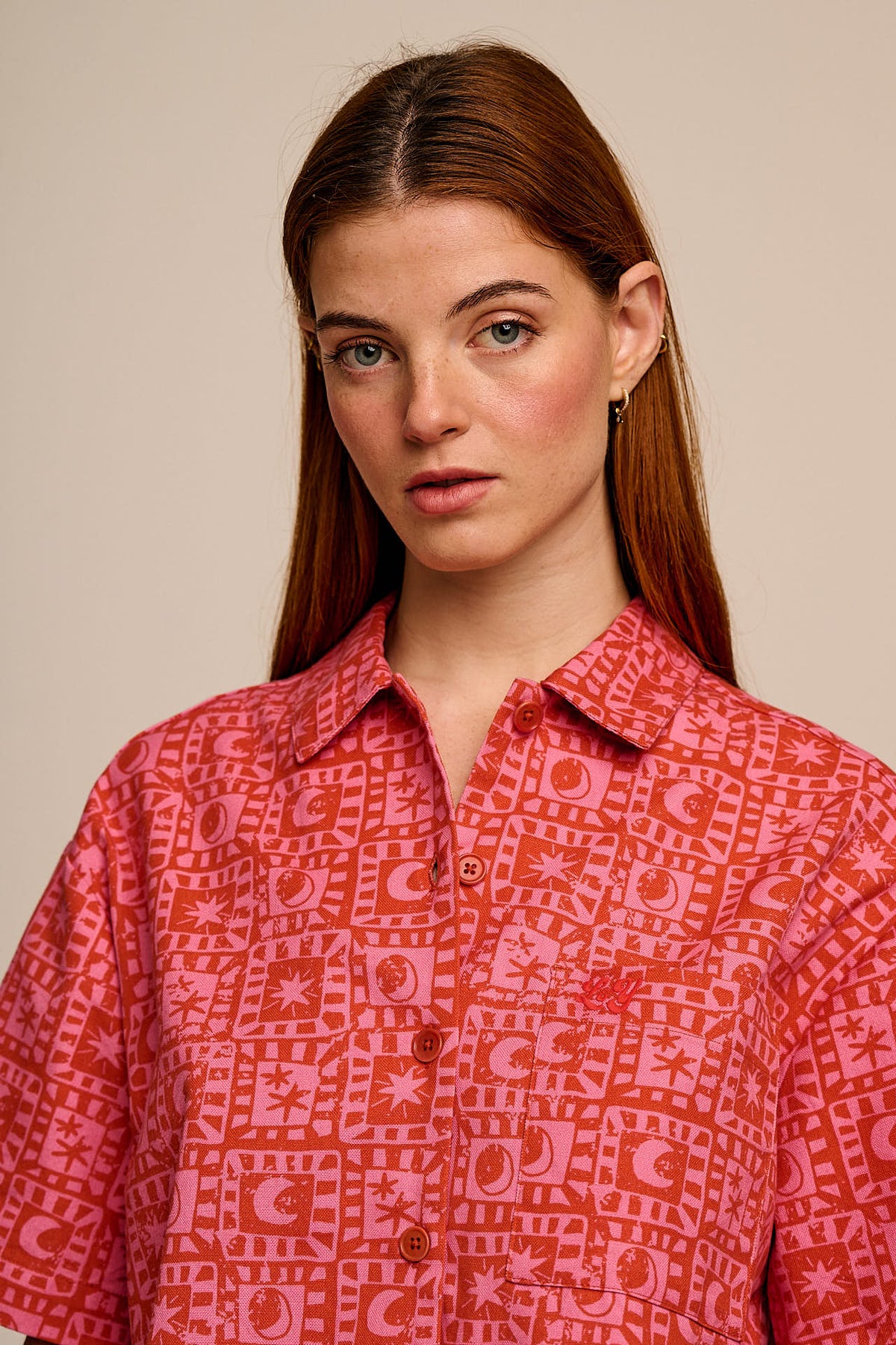 Archer - Cotton Shirt In Pink & Red Lunar Checkerboard