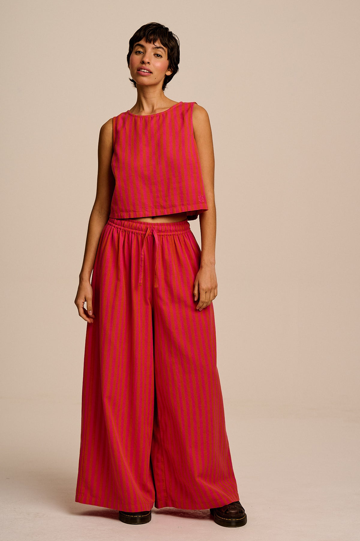 Aster - Cotton & Linen Trousers in Pink & Orange Stripe