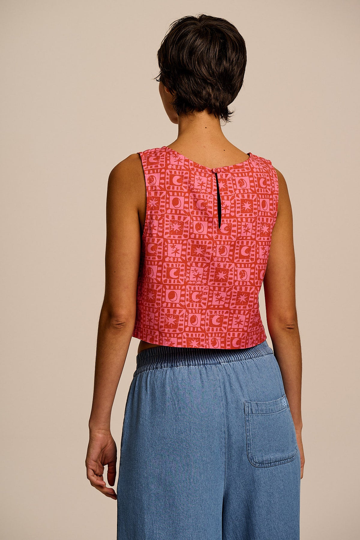Arden - Shell Top Organic Cotton in Pink & Red Lunar Healing