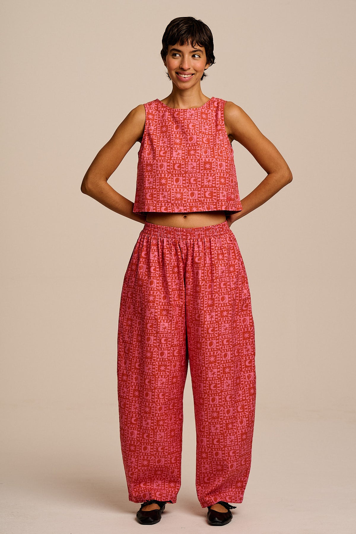 Arden - Shell Top Organic Cotton in Pink & Red Lunar Healing