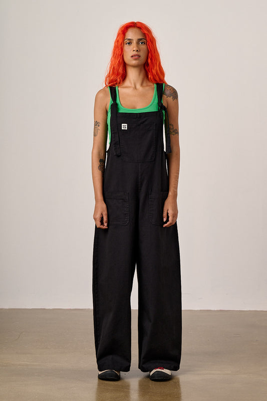 Arlo - Wide Leg Dungarees Organic Cotton in Black