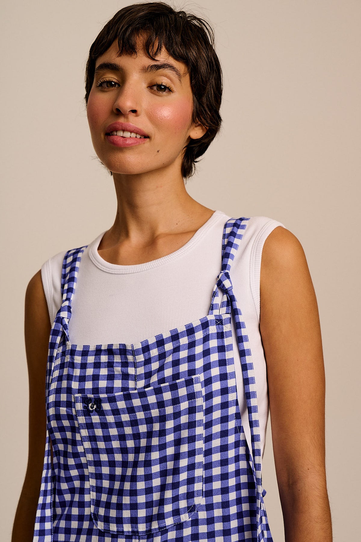 Arlo - Wide Leg Dungarees in Blue Gingham Check