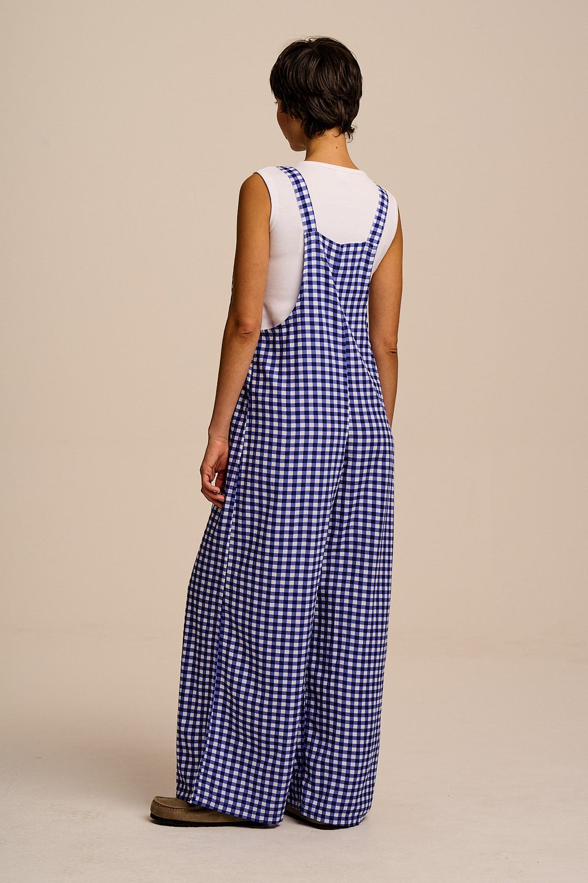Arlo - Wide Leg Dungarees in Blue Gingham Check