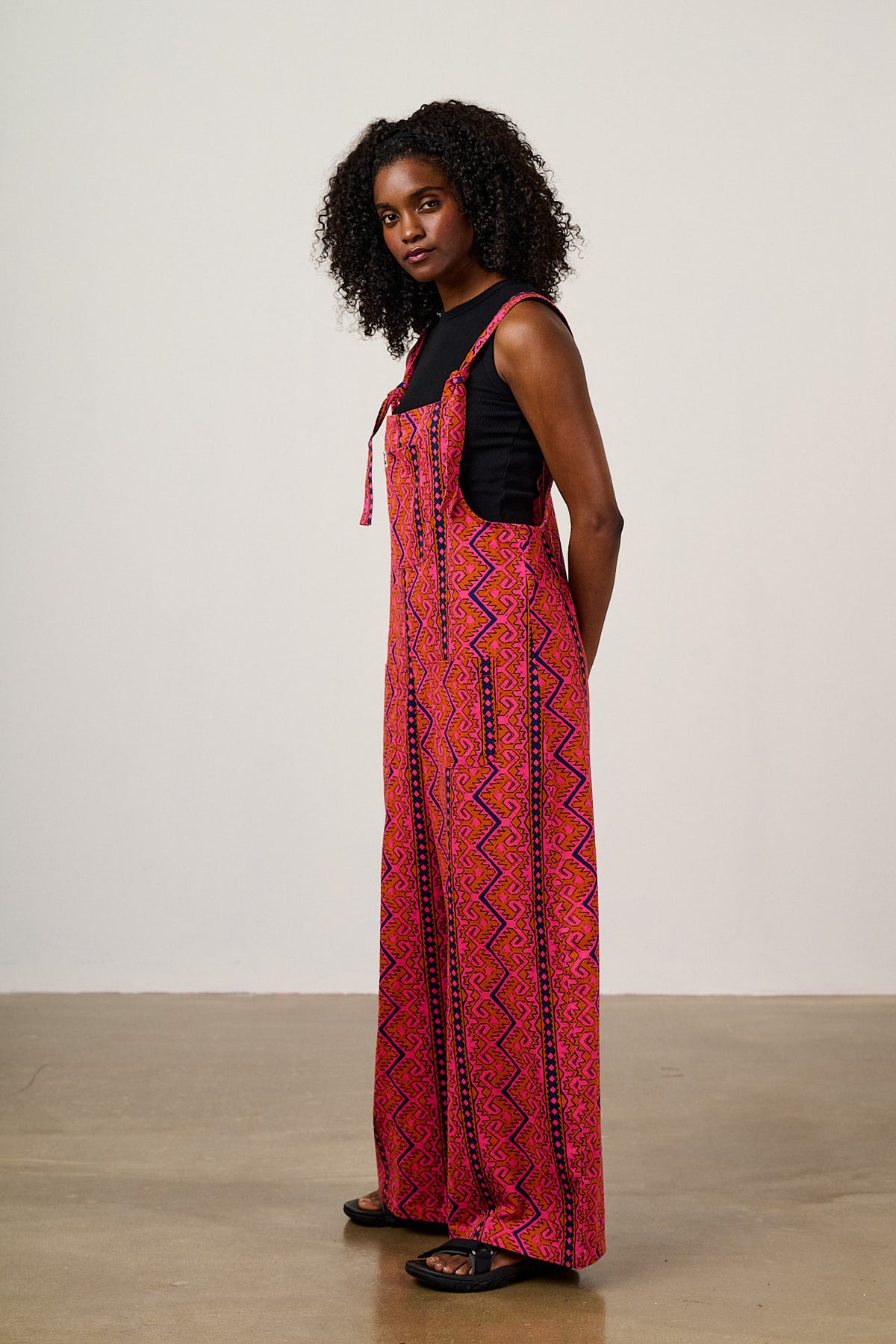 Arlo - Wide Leg Dungarees Organic Cotton in Red Zig Zag Stripe