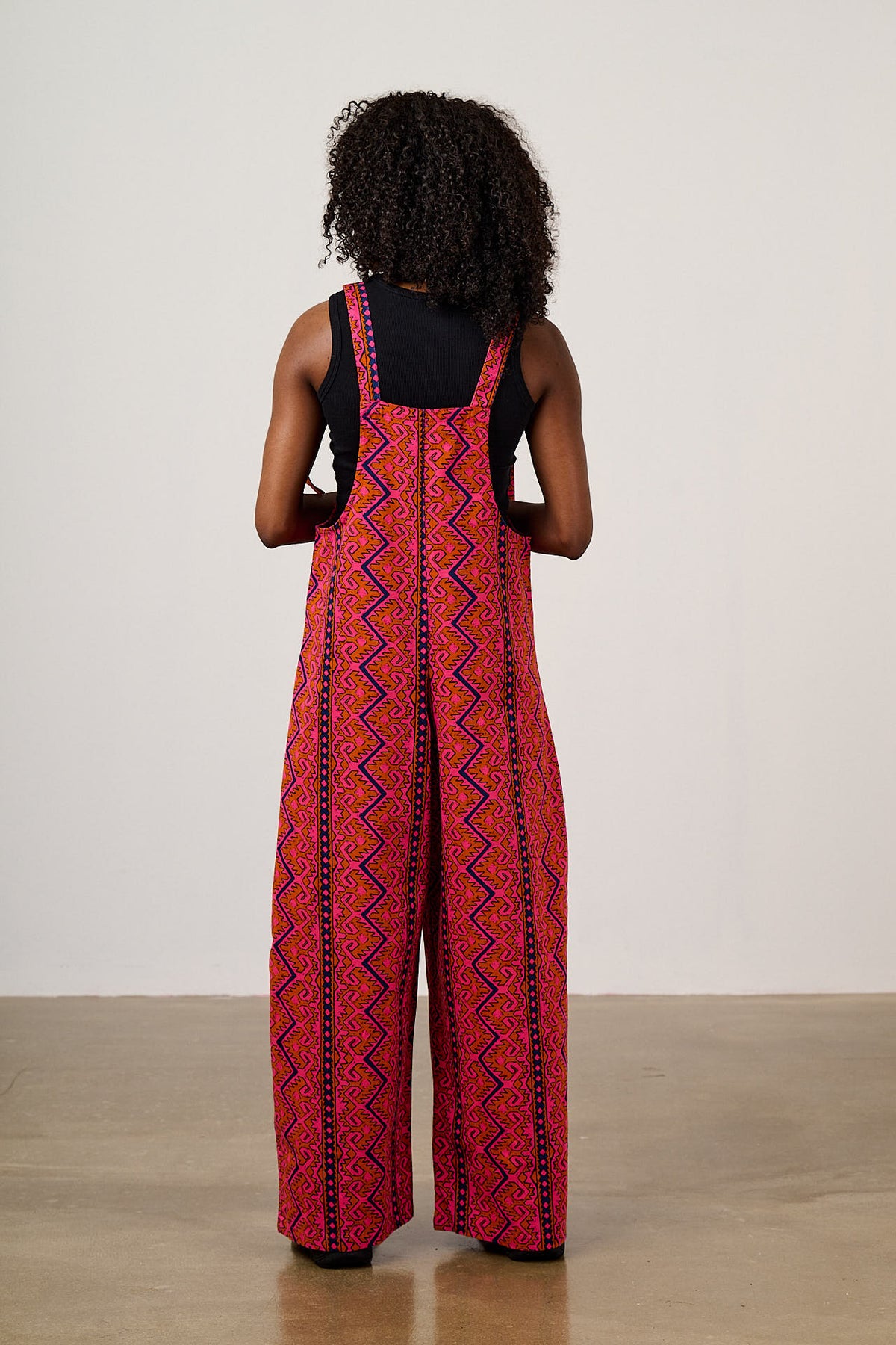 Arlo - Wide Leg Dungarees Organic Cotton in Red Zig Zag Stripe