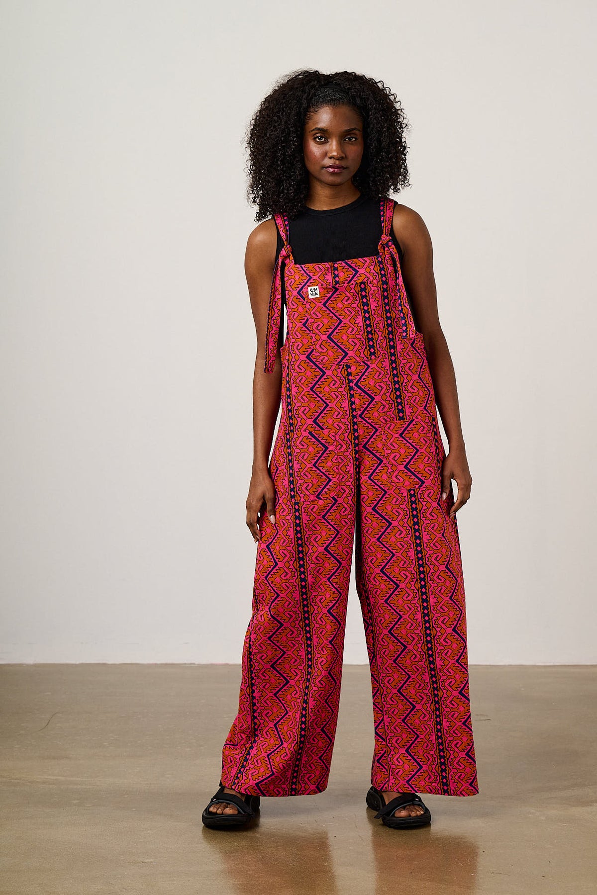 Arlo - Wide Leg Dungarees Organic Cotton in Red Zig Zag Stripe